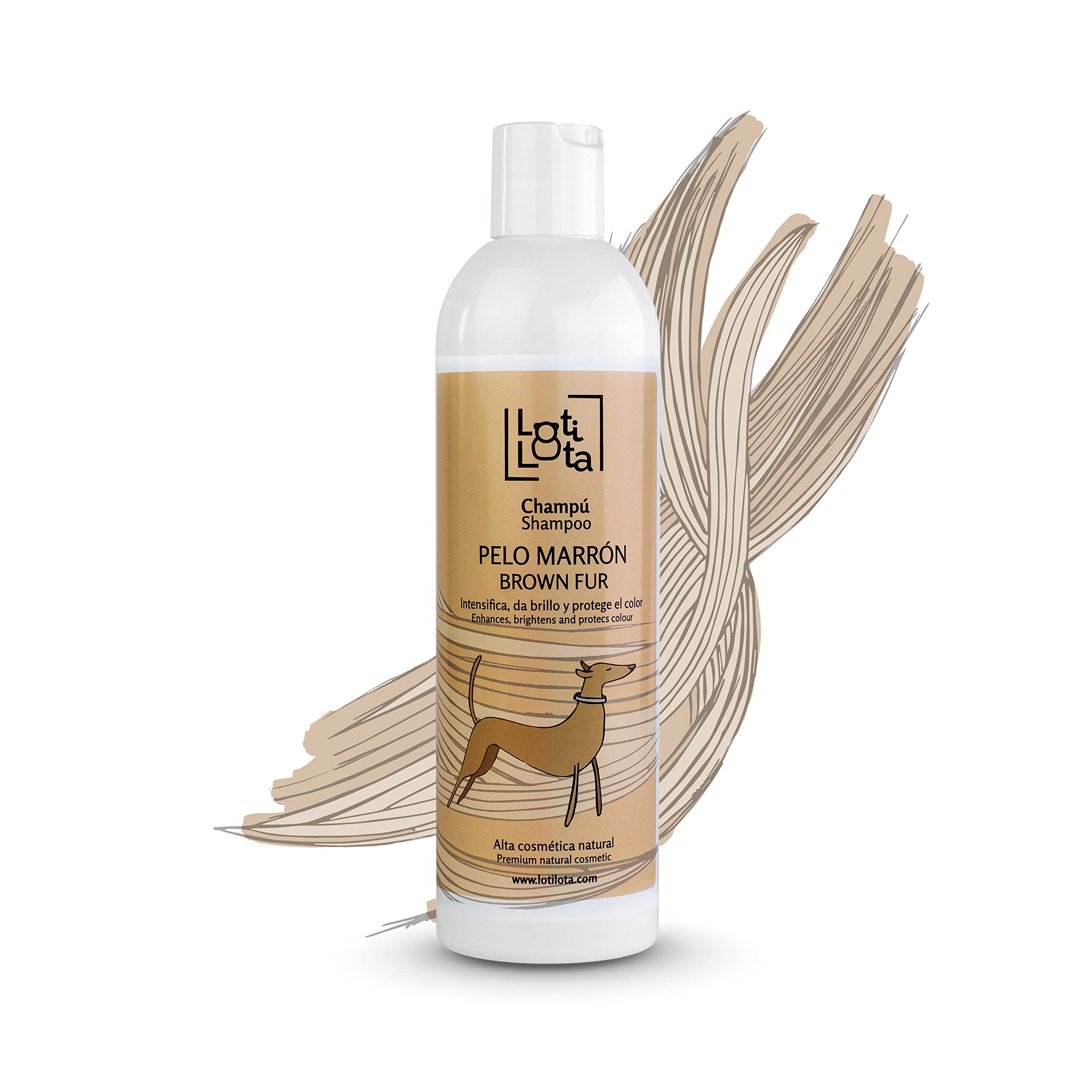 LOTI LOTA Champú Perros Pelo Marron 500 ml - Intensificador del Color - Brillo y Limpieza de Manera Natural - pH Neutro - Apto Uso frecuente