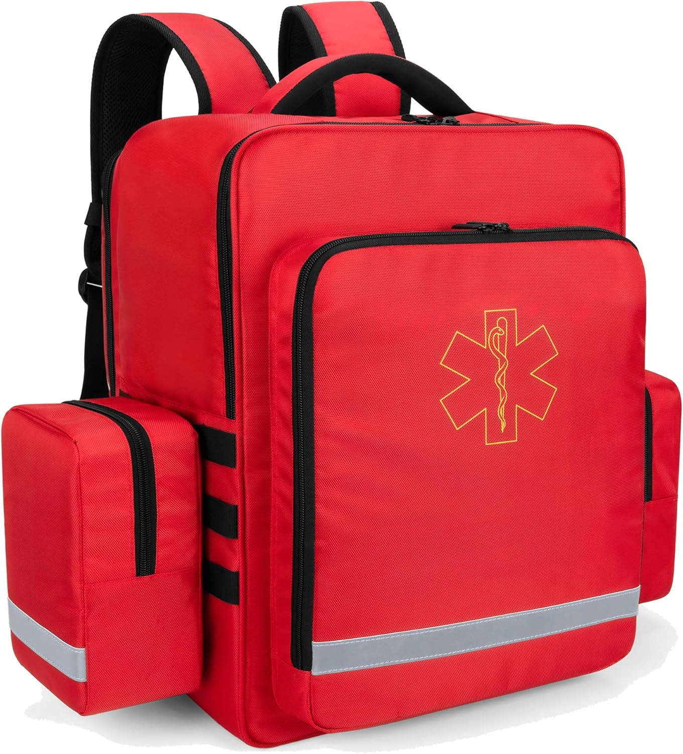 Trunab Emergency Medical Backpack Empty, EMT Camping Molle Bag with Detachable Side Pocket and No-Slip Bottom for Camping, Hiking, Traveling, Daycare, Red, Bag Only