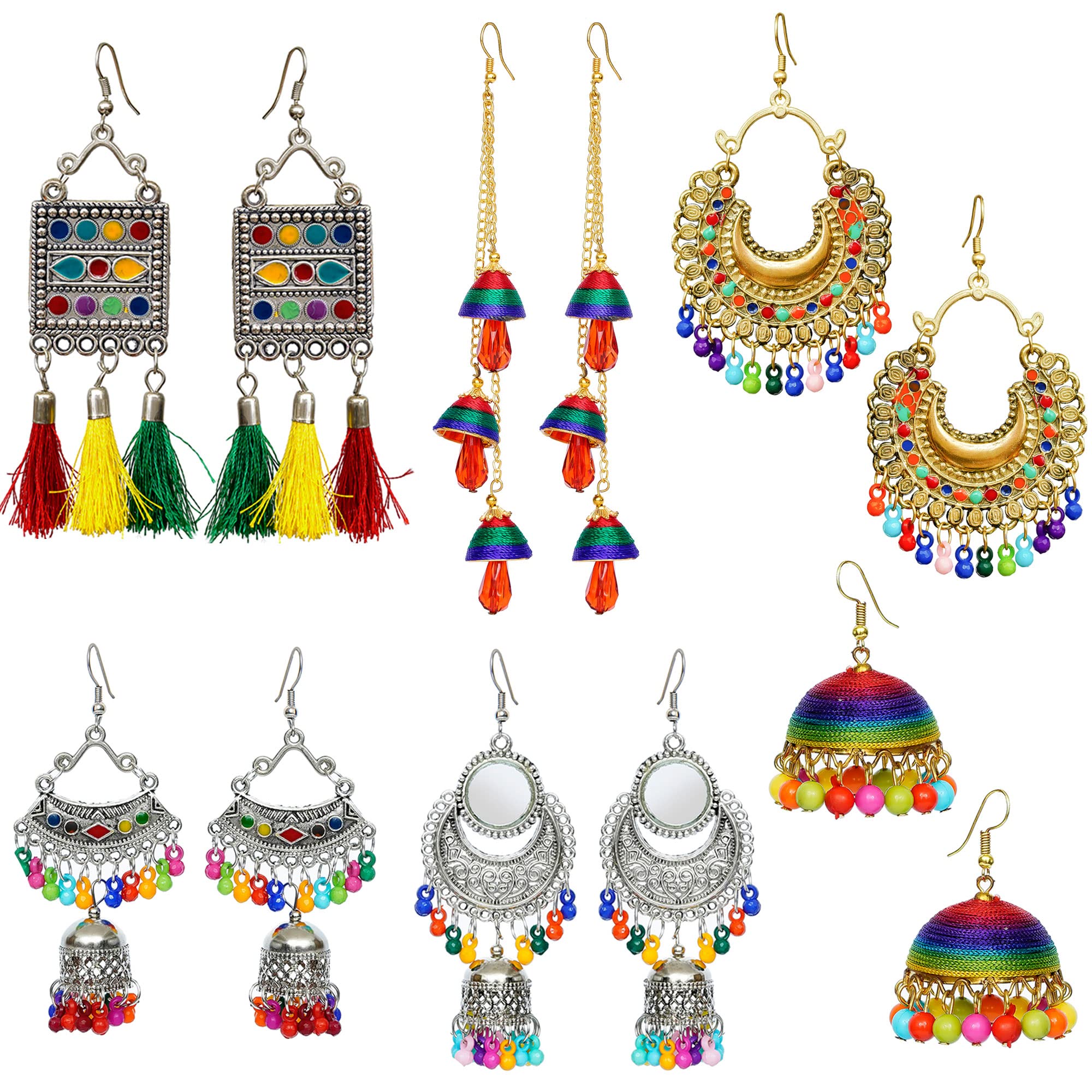 6 Pair Multicolor Trendy Earrings Combo for Girls and Women Fancy Afghani Chandbali Pack (B09KH9SKT4) Amazon Price History, Amazon Price Tracker
