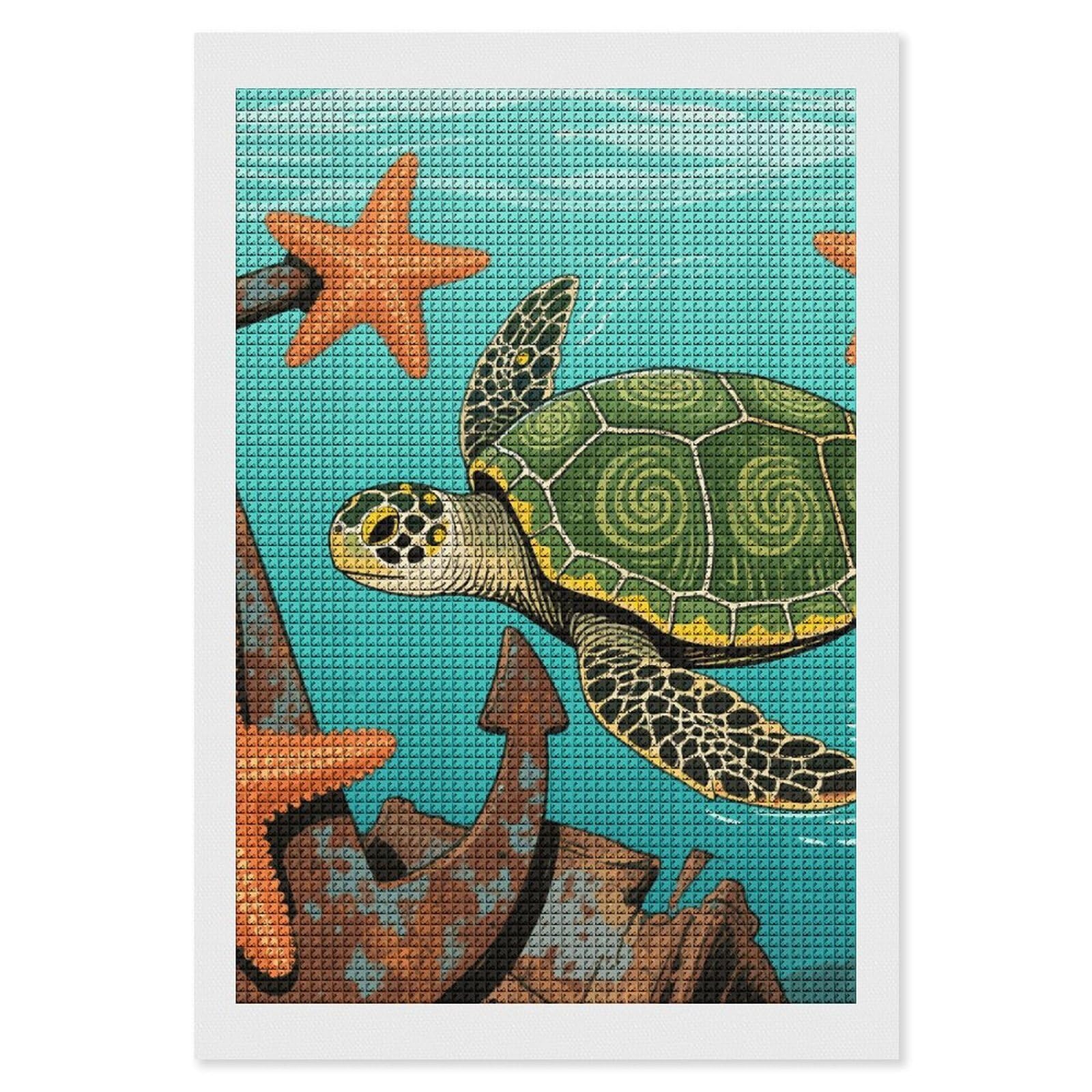 FodPand Vintage Ocean Turtle Starfish 5D Diamond Painting Kits for Adults Beginners Full Drill Square Diamond Dots Pictures Gem Art Supplies for Home Wall Room Decoration DIY Craft Set Gift 8x12