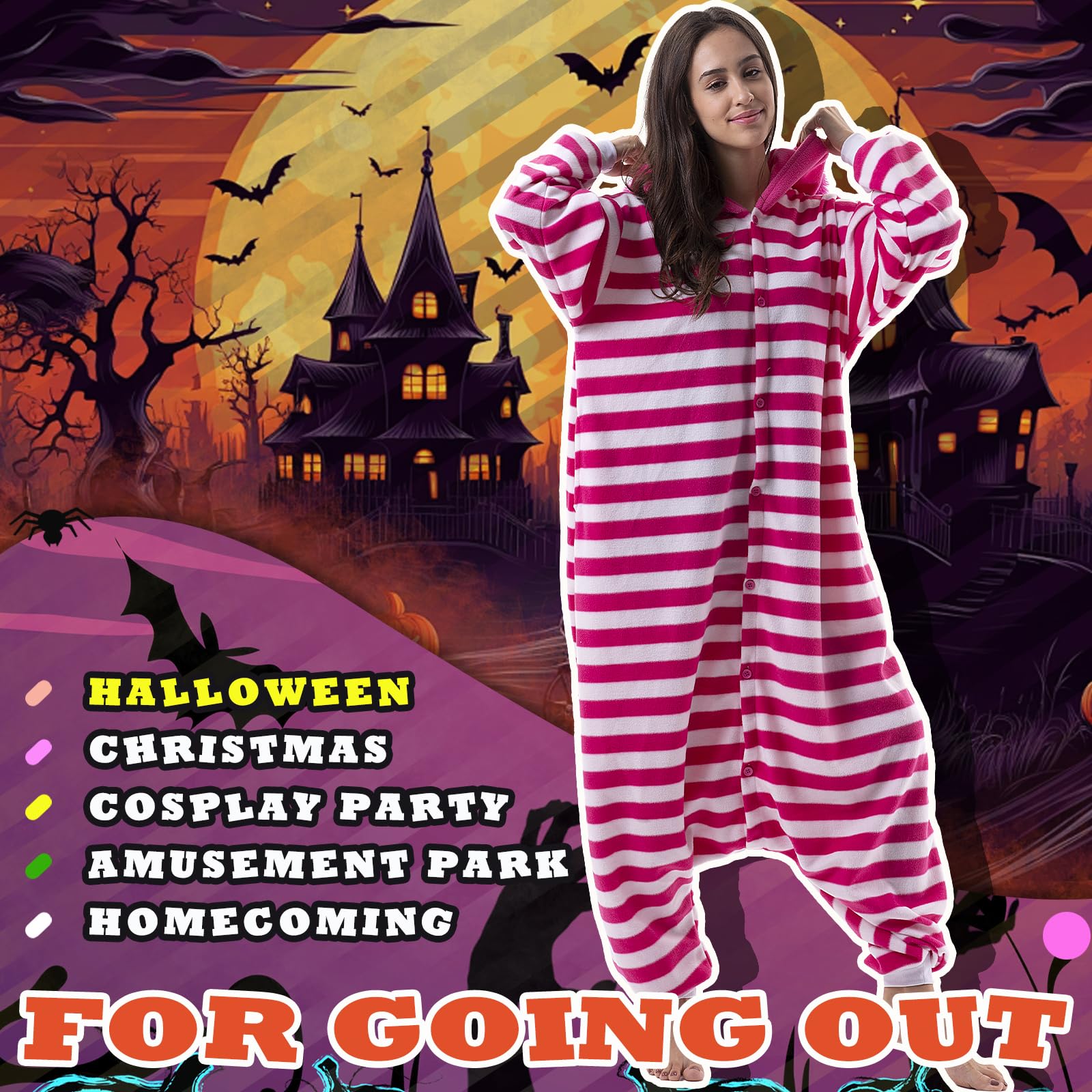 Beauty Shine Unisex Adult Onesie One Piece Pajamas Cosplay Cartoon Costume Halloween Christmas Sleepwear Jumpsuit Homewear: Large Cheshire Cat
