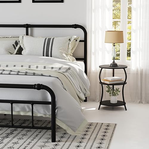 Miniatura 4 de Mesa auxiliar redonda, mesa auxiliar de cintura de 3 niveles con estante de almacenamiento, mesas auxiliares para sala de estar, mesa redonda de