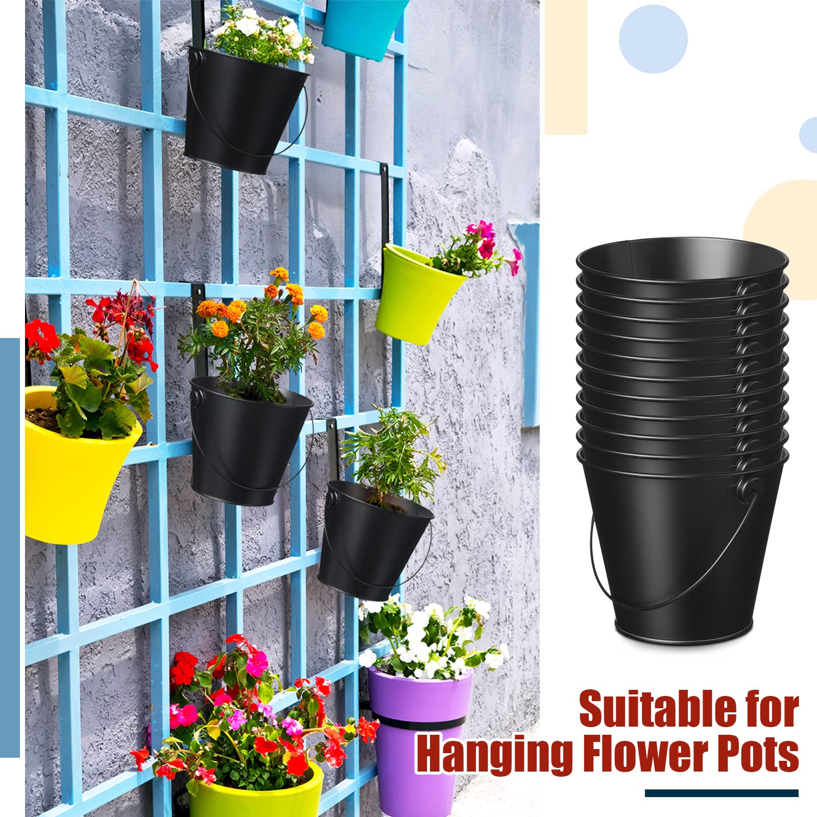 24 cubos pequeños de metal negro, cubo pequeño galvanizado de hierro con asas para Halloween, Navidad, recuerdos de fiesta, decoración de boda negra, manualidades, barras de caramelo, jarrón, aula 3