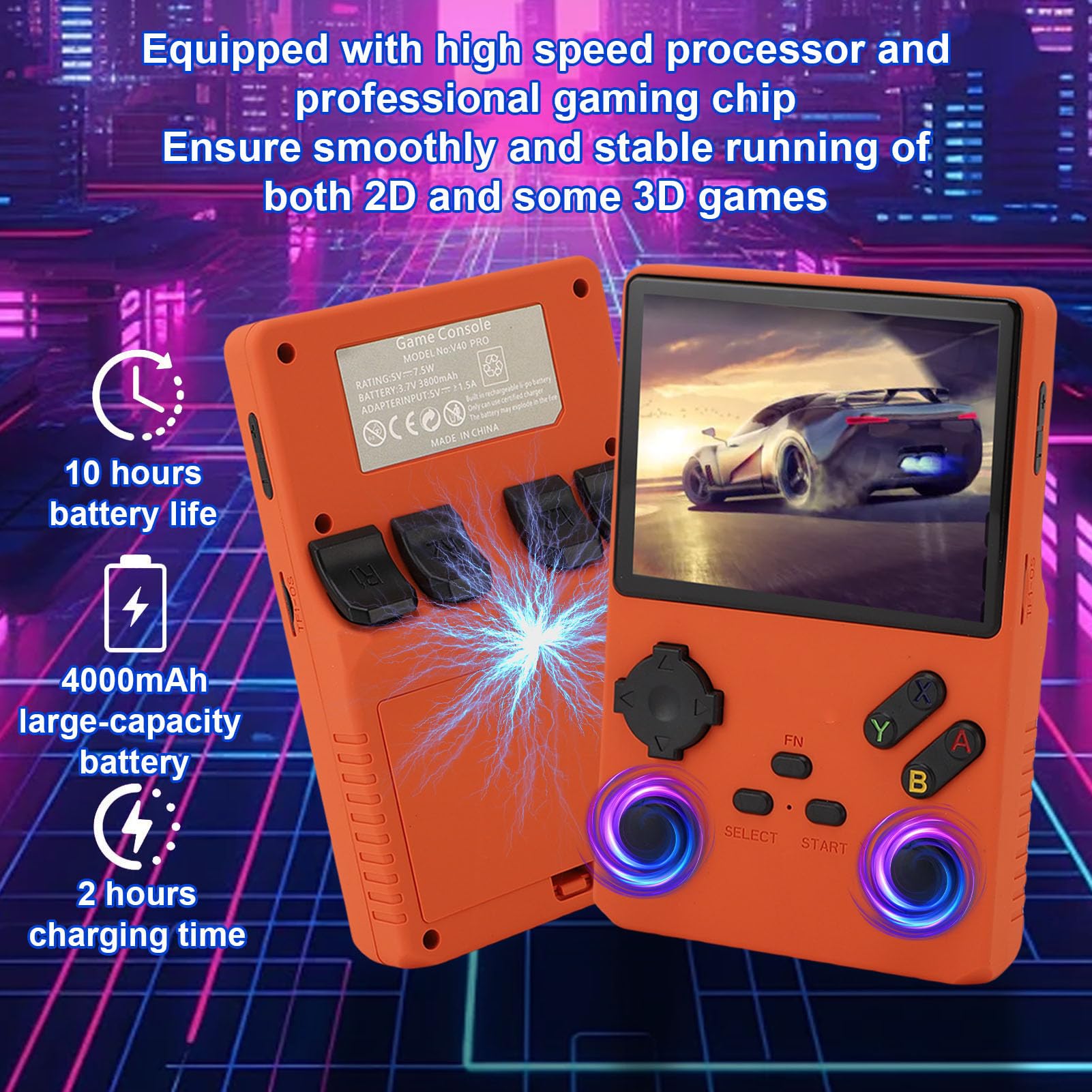 Elprico Retro Handheld Game Console, 3,5 Zoll 640x480 Tragbarer Spielspieler mit 256 GB Speicher, Handheld -Gaming -Konsole für die Reise (ORANGE)