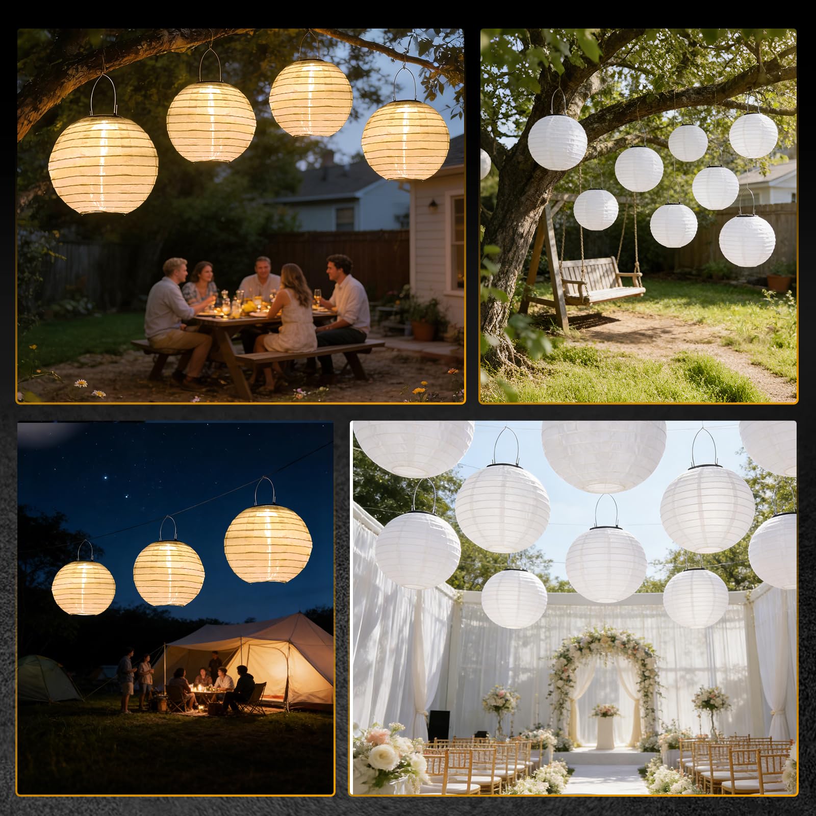Solar Lampions Außen Wetterfest - 4 Stück 20cm Solar LED Laterne Nylon Hängende Solarbetrieben Gartenlaterne Beleuchtung für Garten, Hof, Terrasse, Hochzeit, Fest Deko (Warmweiß)