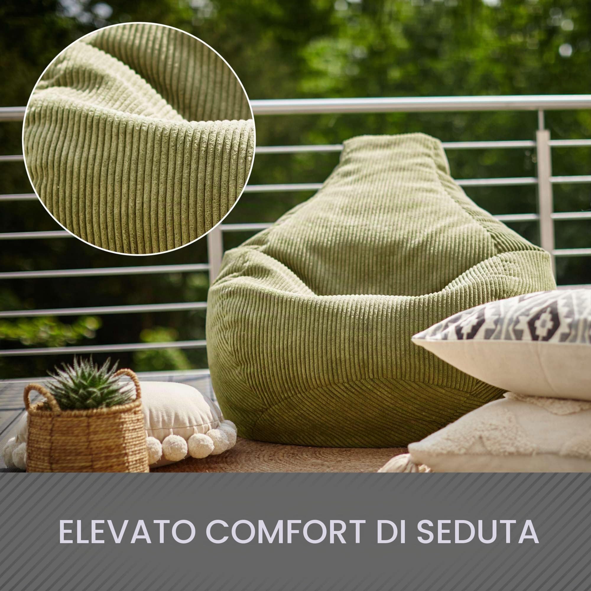 Green Bean© Beanbag con schienale 80x80x90cm - Sedia da gioco con imbottitura 230L in tessuto a coste - Cuscino da pavimento Bean Bag Lounge Chair Relax Poltrona Gamer Gaming Chair Verde