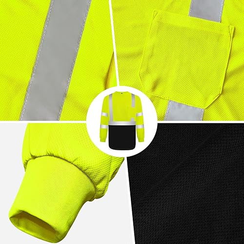 Miniatura 5 de TCCFCCT Camisas de alta visibilidad para hombres y mujeres, camisas de manga larga Hi Vis de clase 3 para hombres, camisas de trabajo de seguridad