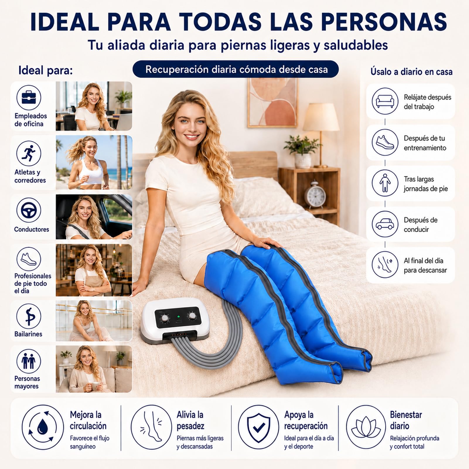 Maquina Presoterapia para Casa Piernas Completo Lipedema 6 Camaras | Botas de Presoterapia Profesional, Masajeador para Drenaje Linfático y Circulación de Piernas, Presión Ajustable 30-240 mmHg