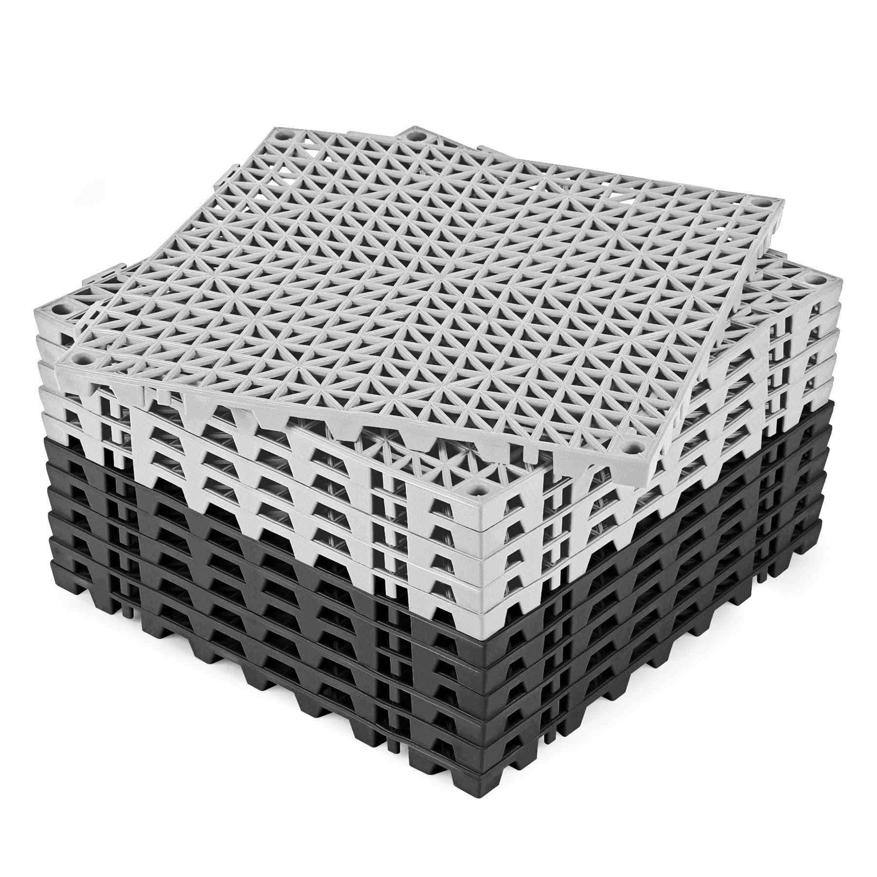 ToLanbbt Modular Interlocking Cushion 12P 11.8" x11.8" Interlocking Rubber Floor Drain Holes Non-Slip Splicing Drainage Mats for Deck, Shower, Kitchen, Drain Pool, Indoor Outdoor (Grey Black)