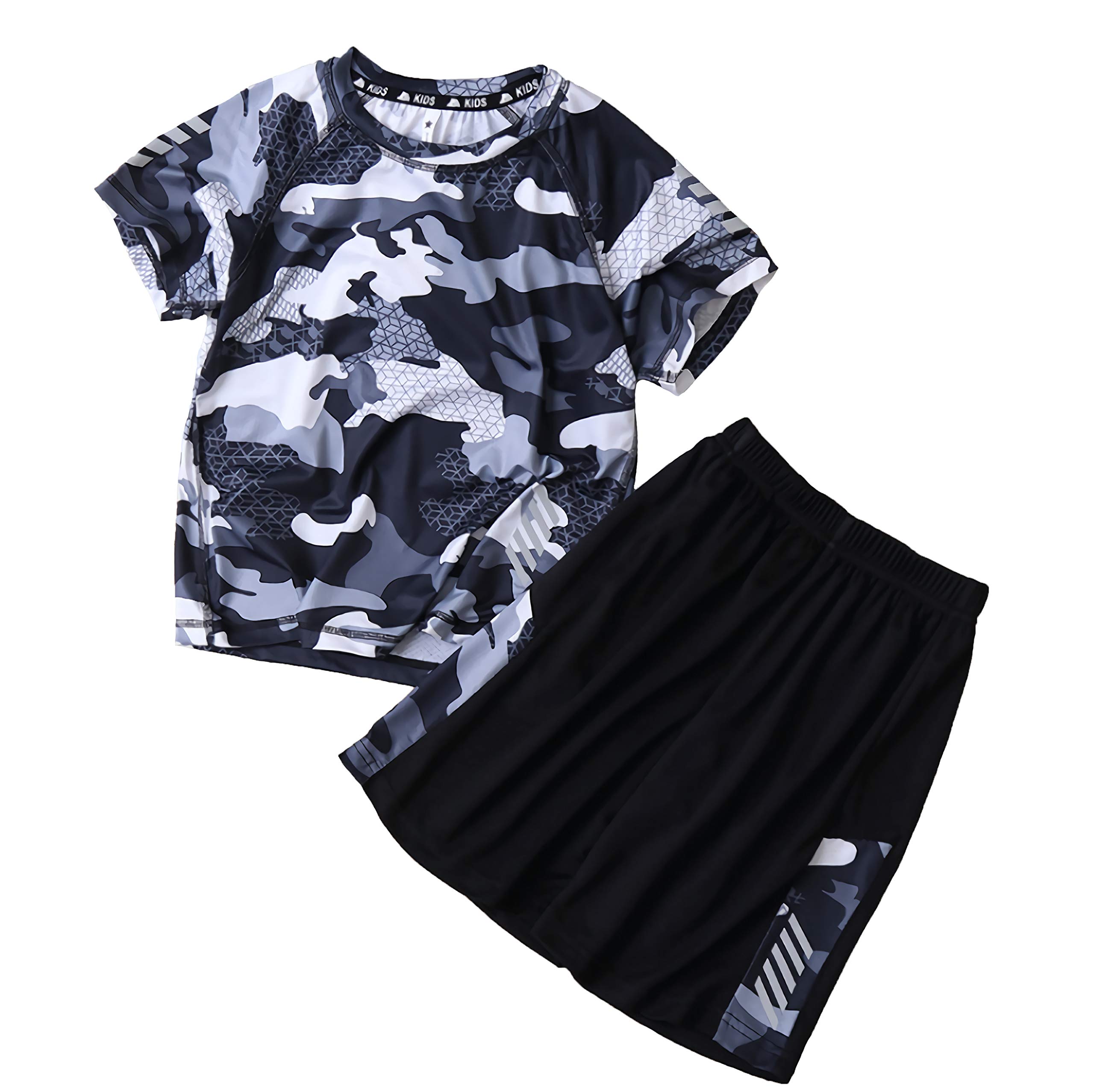 GenericCrazy GOTEND Boys Summer Clothing Sets Kids Outfit Set Camouflage Short Sleeve T-Shirt+ Shorts Sportswear Quick-Dry Mesh 2Pcs