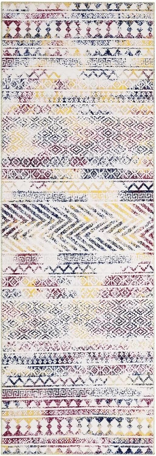Zacoo Moroccan Small Area Rug, Washable 2x4 Entryway Rug Non Slip Throw Kitchen Mat Distressed Ultra Thin Indoor Doormat Boho Farmhouse Area Rug for Bathroom Bedroom Living Room Decor, Colorful