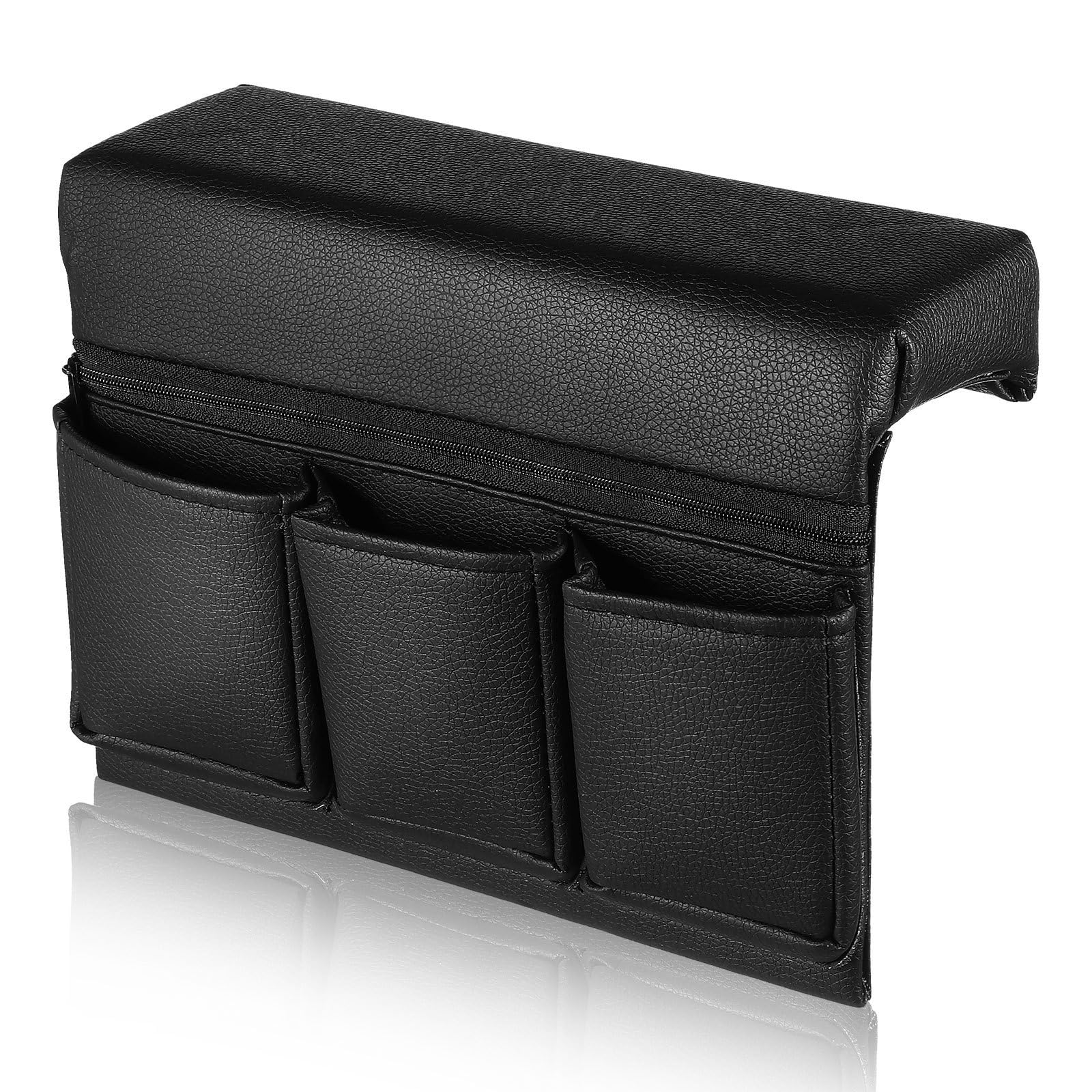 Reposabrazos de coche Housoutil con almacenamiento extra y funda lavable de cuero negro 8