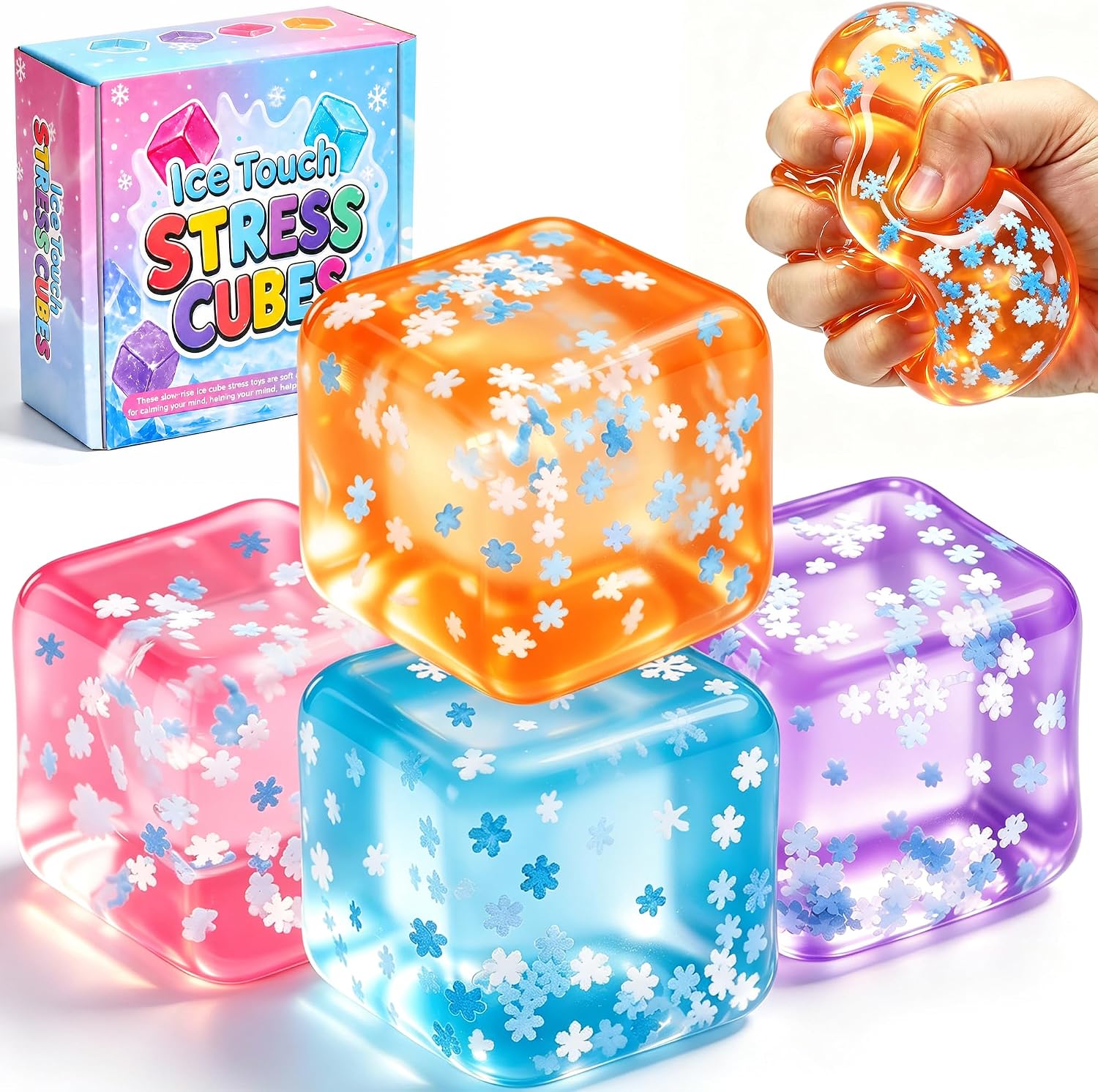 4 Pack Stress Cube Fidget Toys, Ice Cubes Squishies for Adults