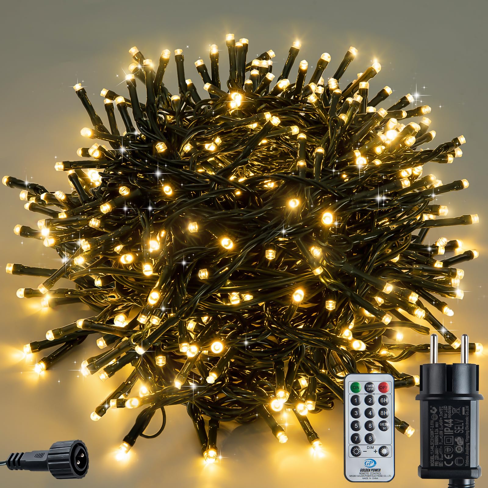LED Lichterkette für Außen & innen,10m,100 LEDs, Weihnachtsbeleuchtung Außen, Wasserdicht, 8 Leuchtmodi, Timer-Funktion, Lichterkette Weihnachtsbaum (warmes Weiß)