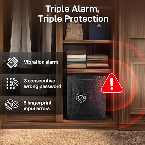 Miniatura 6 de ADIMO Caja de seguridad biométrica, resistente al fuego de 1.6 pies cúbicos con pantalla táctil, estante extraíble y sistema de alarma, caja de