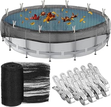 24 Feet Round Pool Leaf Net Cover for Above Ground Pool, 24ft Winter Cover Mesh Cover with 16Pcs Large Metal Clips,Pool Safety Net Fits 24FT Above Ground Pool, Keeps Leaves Out of Your Pool