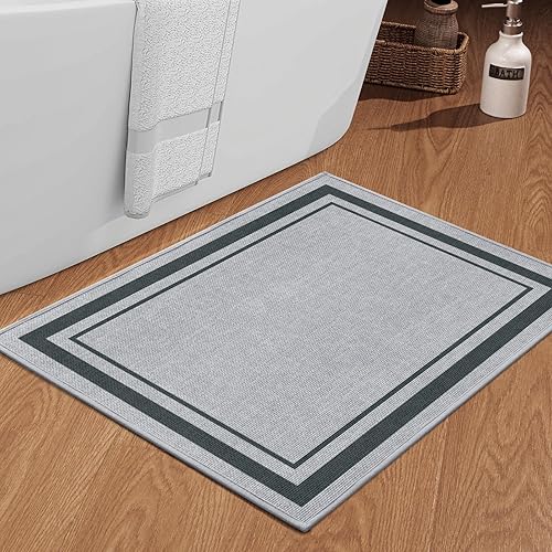 Miniatura 76 de chakme Juego de 2 alfombras de baño ultrafinas, absorbentes, antideslizantes, lavables a máquina, color beige oscuro, 17 x 24 pulgadas + tapete para