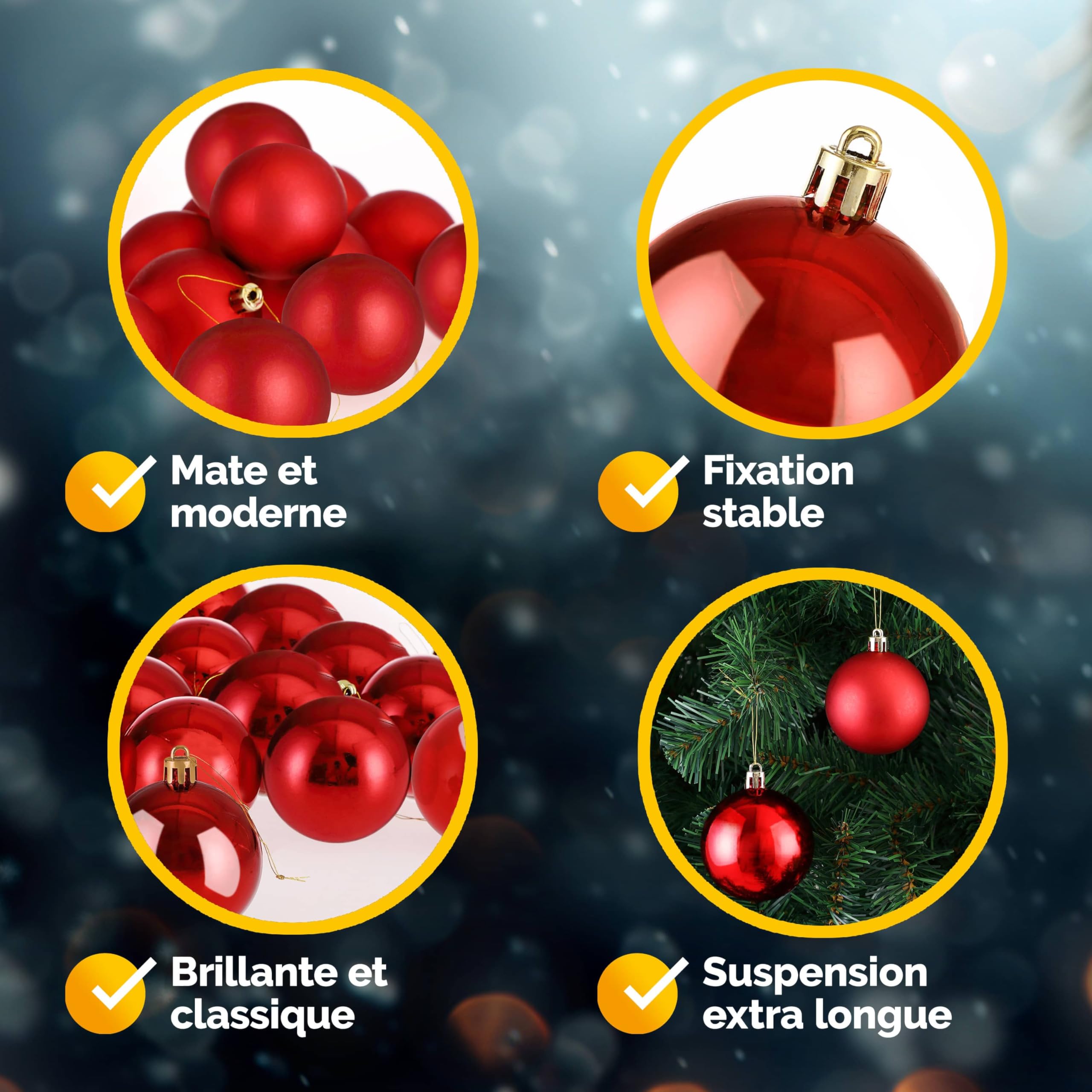 Deuba Lot de 54 Boules de Noël en Plastique Robuste Décoration de Noël intérieur extérieur Décoration pour Sapin Rouge