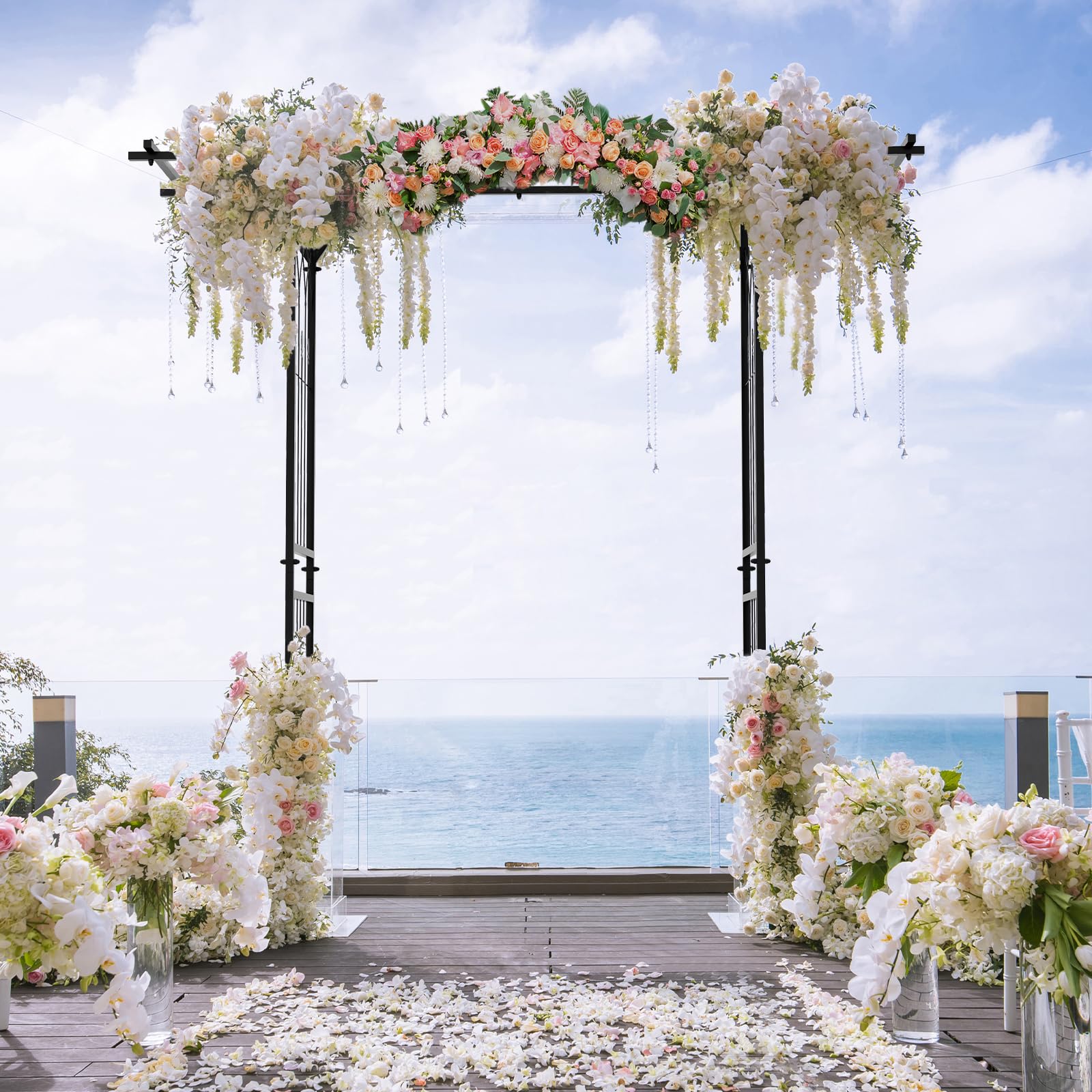 COSTWAY Rosenbogen Metall, Gartenbogen für Kletterpflanzen, Torbogen Garten, Rosengitter Rankhilfe, Rankgitter Rosenspalier, Rankbogen für Hinterhof Veranda Hochzeit Partys, 200x52x206cm, Schwarz