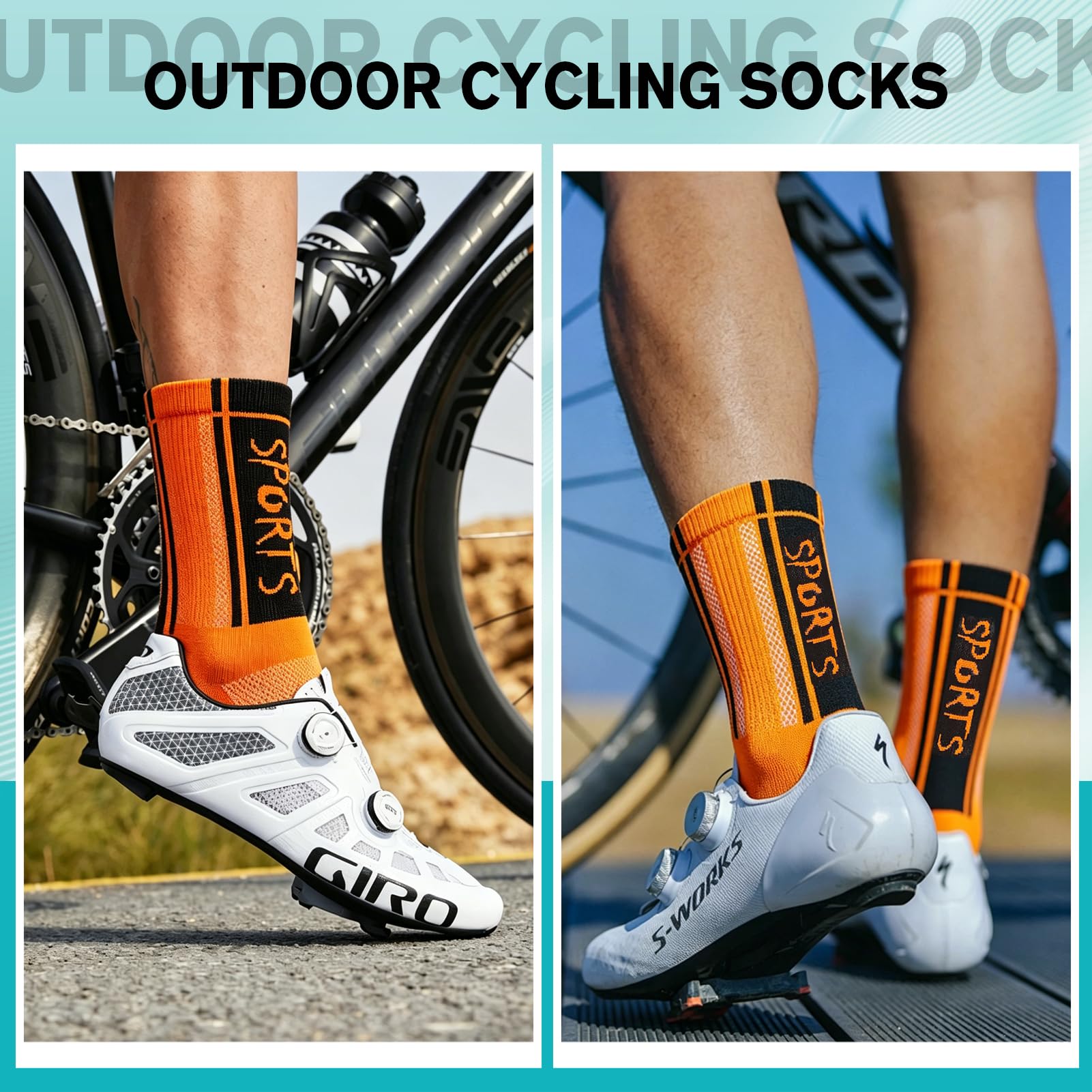 HULG Unisex-Fahrradsocken, 6er-Pack, Radsocken, Mountainbike, Rennrad, Spinning