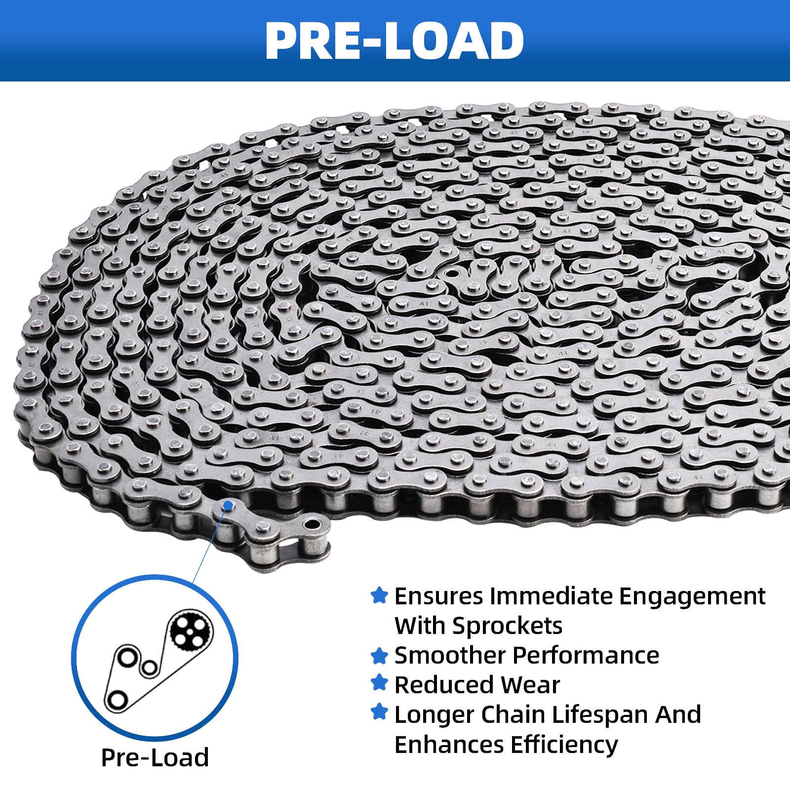 #41 Roller Chain 10 Feet for Electric Gate Openers with 4 Connecting Links, Carbon Steel Chains for Automatic Sliding Gate Opener Operator Garage Hanger Door Go Karts ATVs Dirt Bikes — Amazon image 5