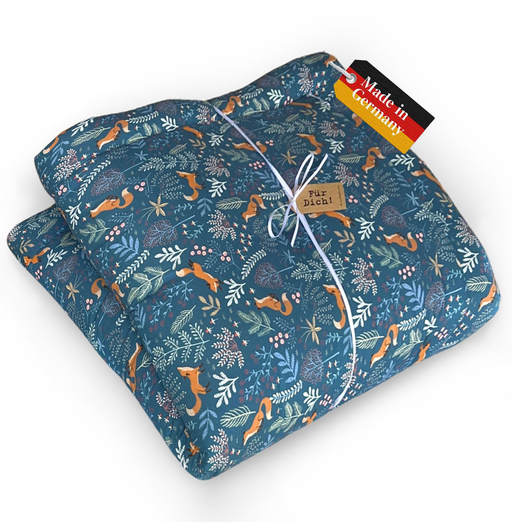 Blausberg Baby® - Krabbeldecke Dick gepolsterte Baby Krabbeldecke 120x120 cm OEKO-TEX® Baumwolle Spieldecke & Laufstalleinlage, in Deutschland gefertigt - Fuchs Blau