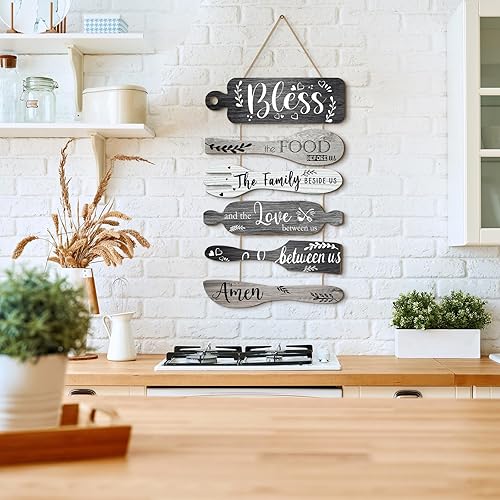 Miniatura 4 de Geetery 6 letreros de madera con texto en inglés Bless the Food Before Us (Bless the Food Before Us) para decoración de pared de cocina, comedor,