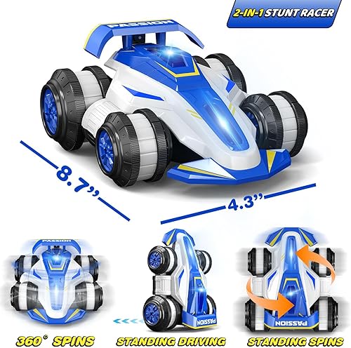 Miniatura 3 de Coche de control remoto mejorado 360 Spins RC Car 2 en 1 antigravedad RC Racer Wheelie Drift Stunt Car con luces y música, regalos de cumpleaños,