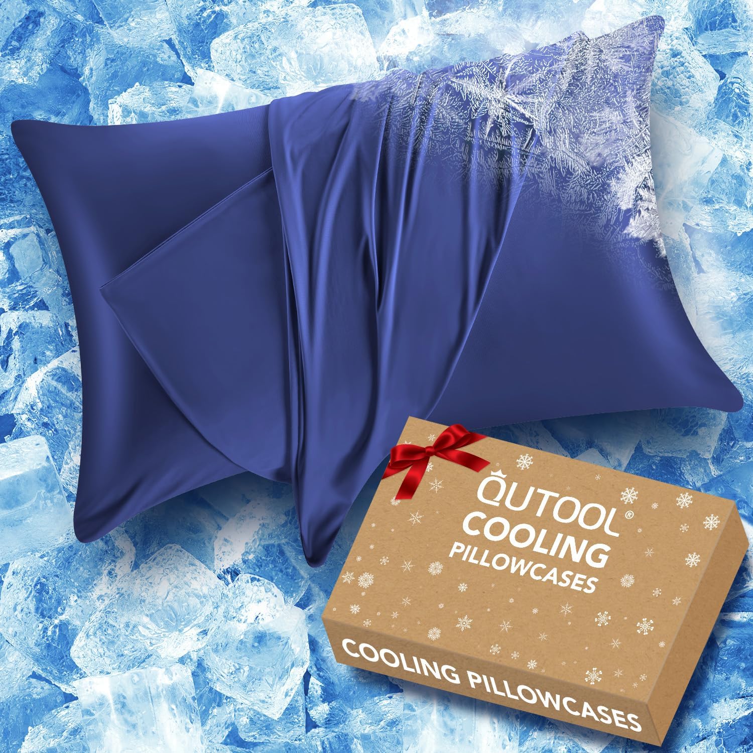 QUTOOL Cooling Pillow Cases for Hot Sleepers&Night Sweats, Ice Cool Pillowcases King Size Set of 2 for Hair Skin, Soft and Silky Luxury Cover with Envelope Closure, Royal Blue,20"36"