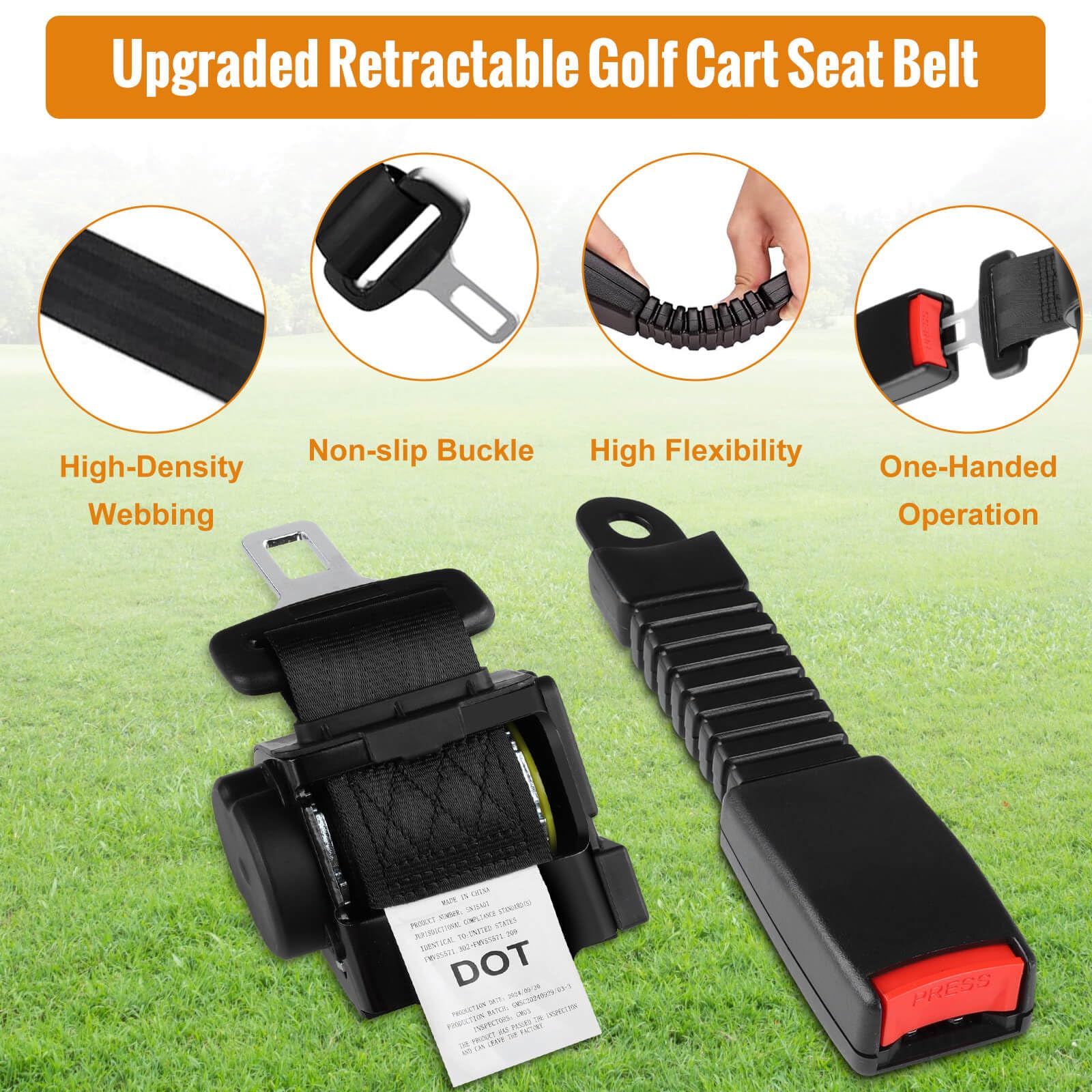 MOSNAI 61 Inch DOT Golf Car Seat Belt Kit for EZGO TXT Club Car DS Yamaha, Not Fit EZGO RXV, Club Car Precedent/Onward/Tempo and Yamaha G2, G9, G29 Drive, Drive 2