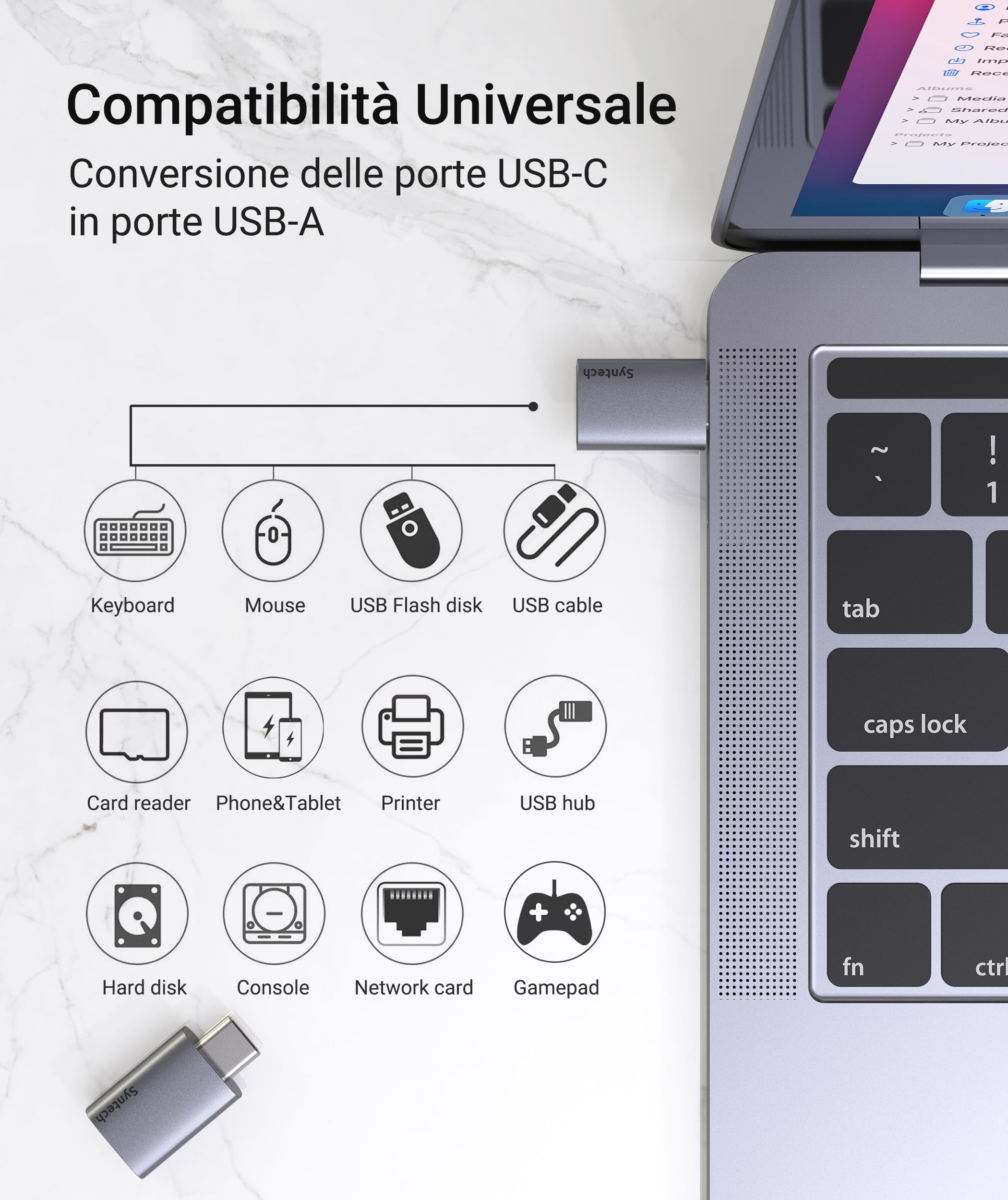 Syntech Adattatore USB C a USB (2 Pezzi), USB 3.2 Gen 2 da 10 Gbps, Adattatore USB C Maschio a USB A 3.2 Femmina Compatibile con iPhone 15 Pro Max/iPad/iMac/MacBook Pro e Dispositivi Thunderbolt 4/3