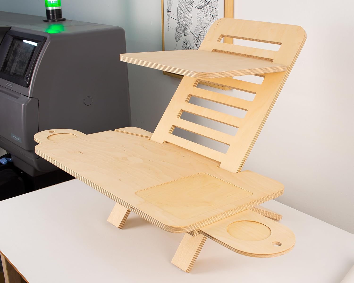 Adjustable Wood Laptop Stand, Standing Desk Converter, Workstation Deskstand, Handmade Birch Plywood Tabletop, Home Office, Monitor Stand Riser