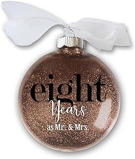 8th Anniversary Ornament for Couple – Bronze Glitter Mr. & Mrs. Christmas Ornament – 8 Year Wedding Marriage Keepsake