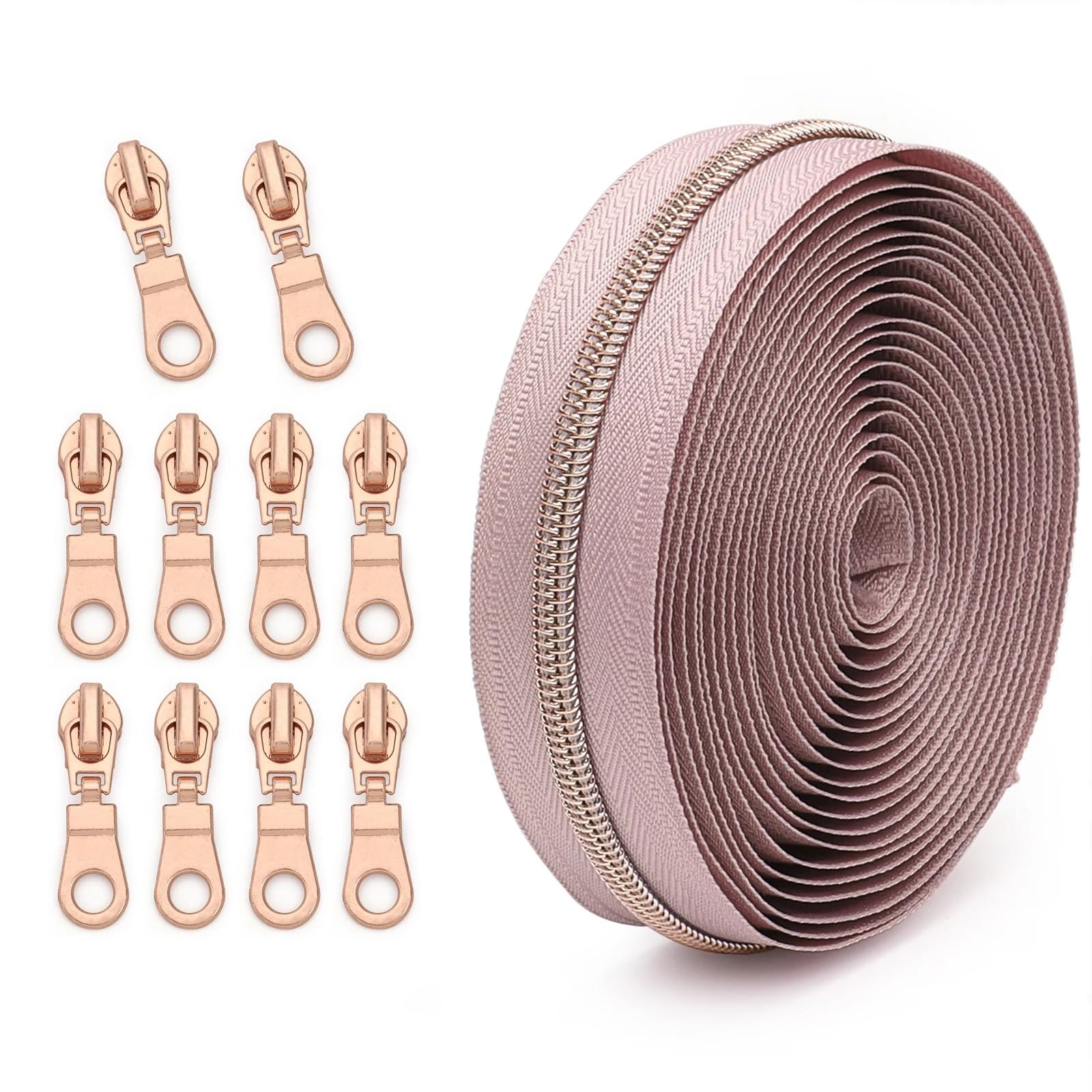 1 juego de cremallera 4,5 m con 10 tiradores oro rosa, ideal for costura casera y bricolaje. Cremalleras repuesto