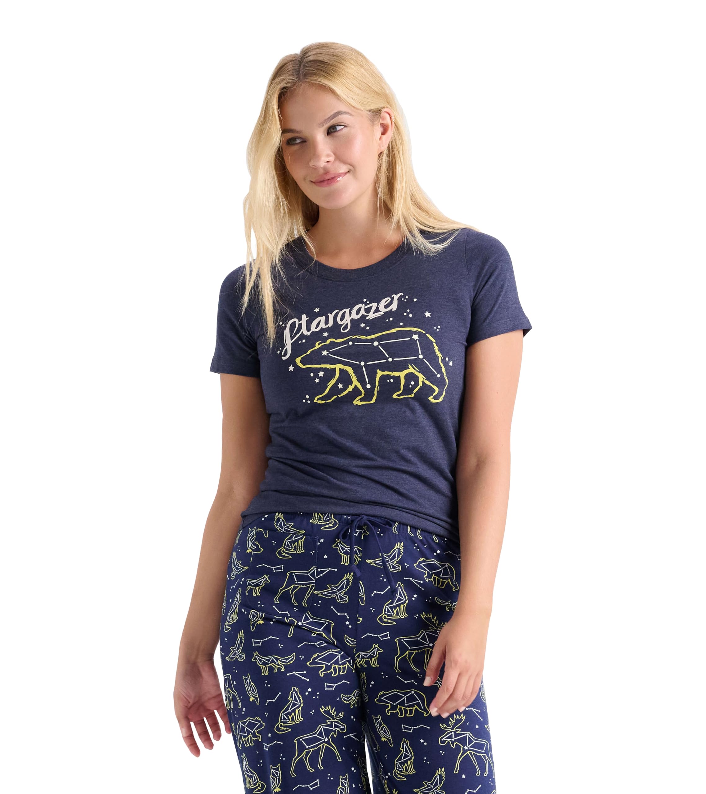 Little Blue House Women's Short Sleeve Tee Pyjama Top Pajama, Stargazer, Medium