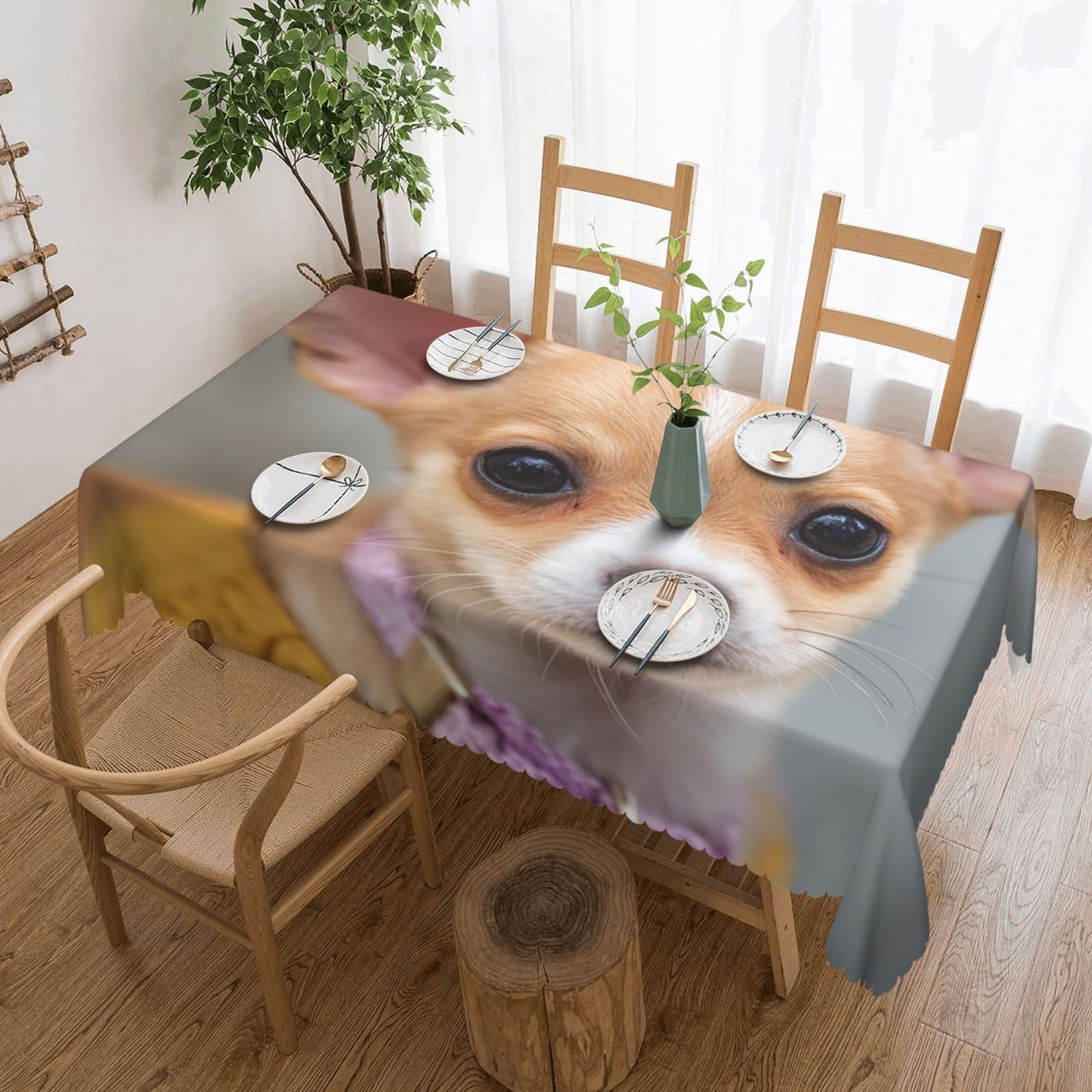 QLDETUPWLX Rectangle Table Cloth 137x183 cm Cute chihuahua Tablecloths Wrinkle Free Table Cloth Washable Fabric Desktop Protection Decoration Tables Cover for Party Dining Indoor and Outdoor