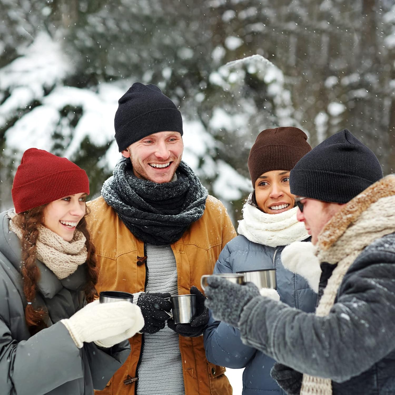 JaGely 64 Pieces Winter Hats Bulk Homeless Supplies Beanie Cap Unisex Warm Knitted Cuffed Skull Cap for Women Men Homeless, 5 Colors - Image 4