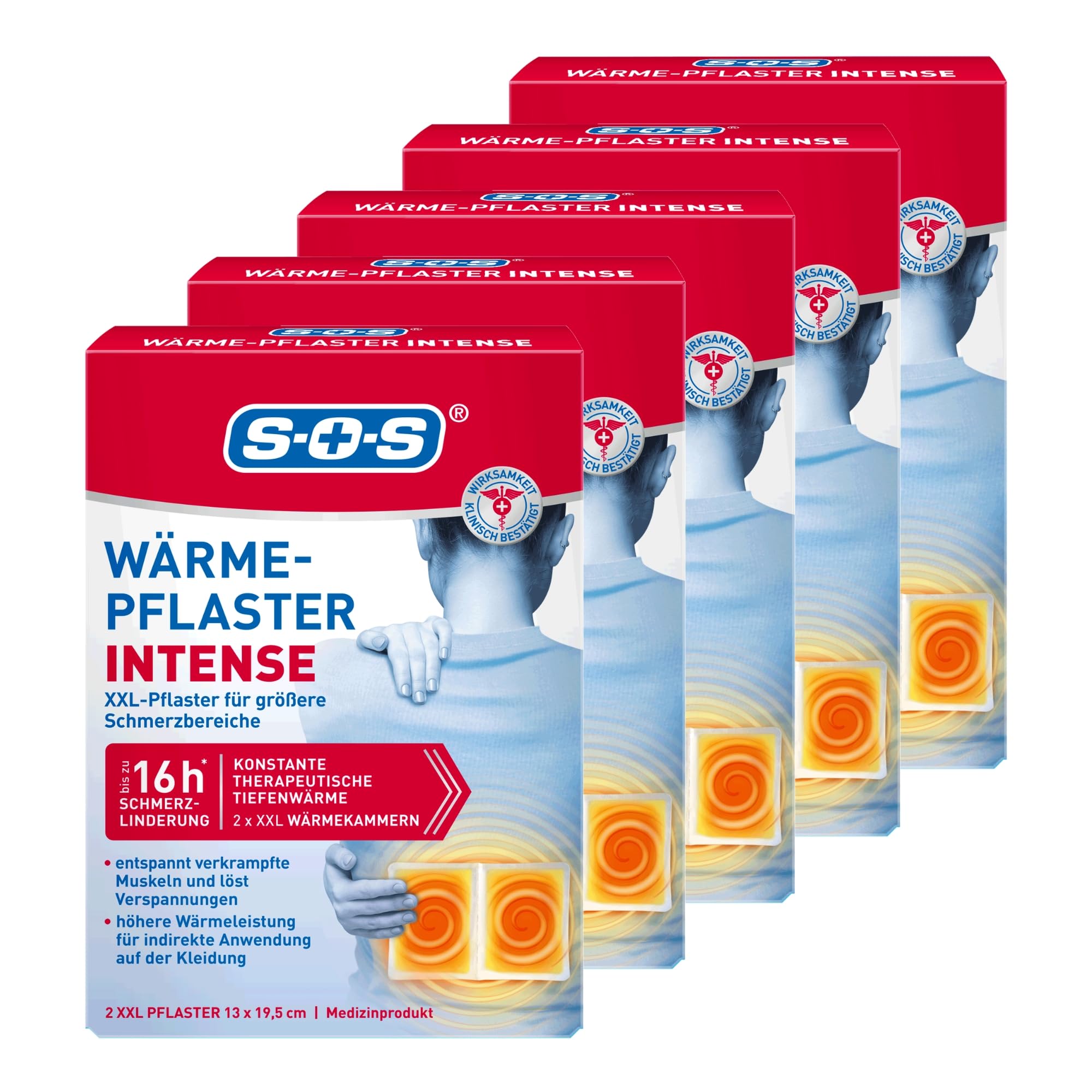 SOS Wärme-Pflaster INTENSE | extra starke XXL Wärmepflaster | löst verkrampfte Muskeln + Rücken Verspannungen | Rückenschmerzen 5x2 Wärme Pads