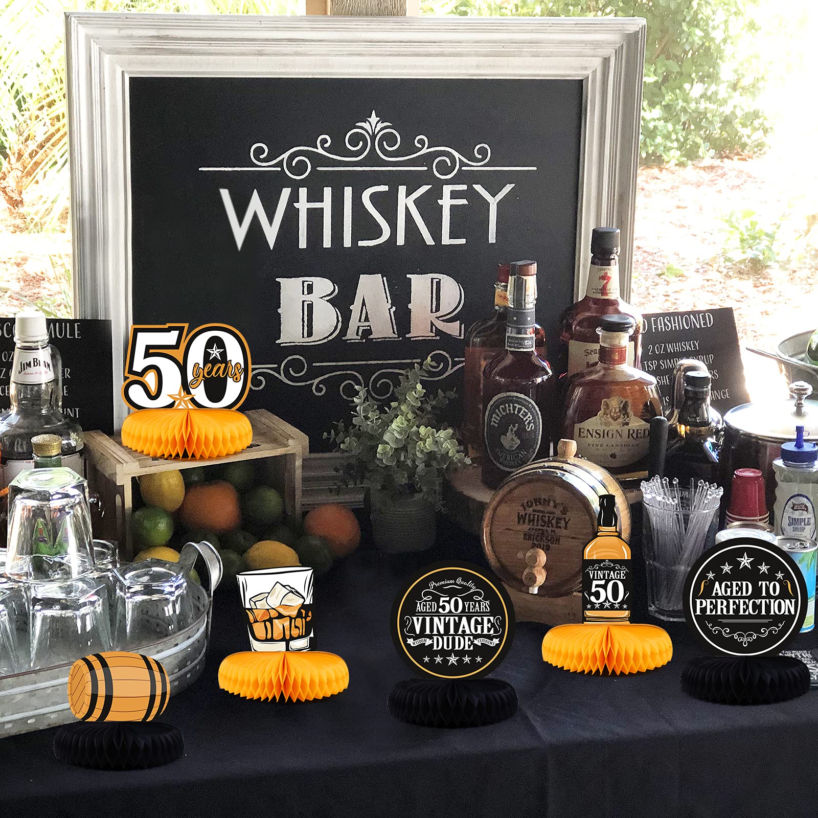 6pcs Whiskey 50th Birthday Party Centerpieces Aged to