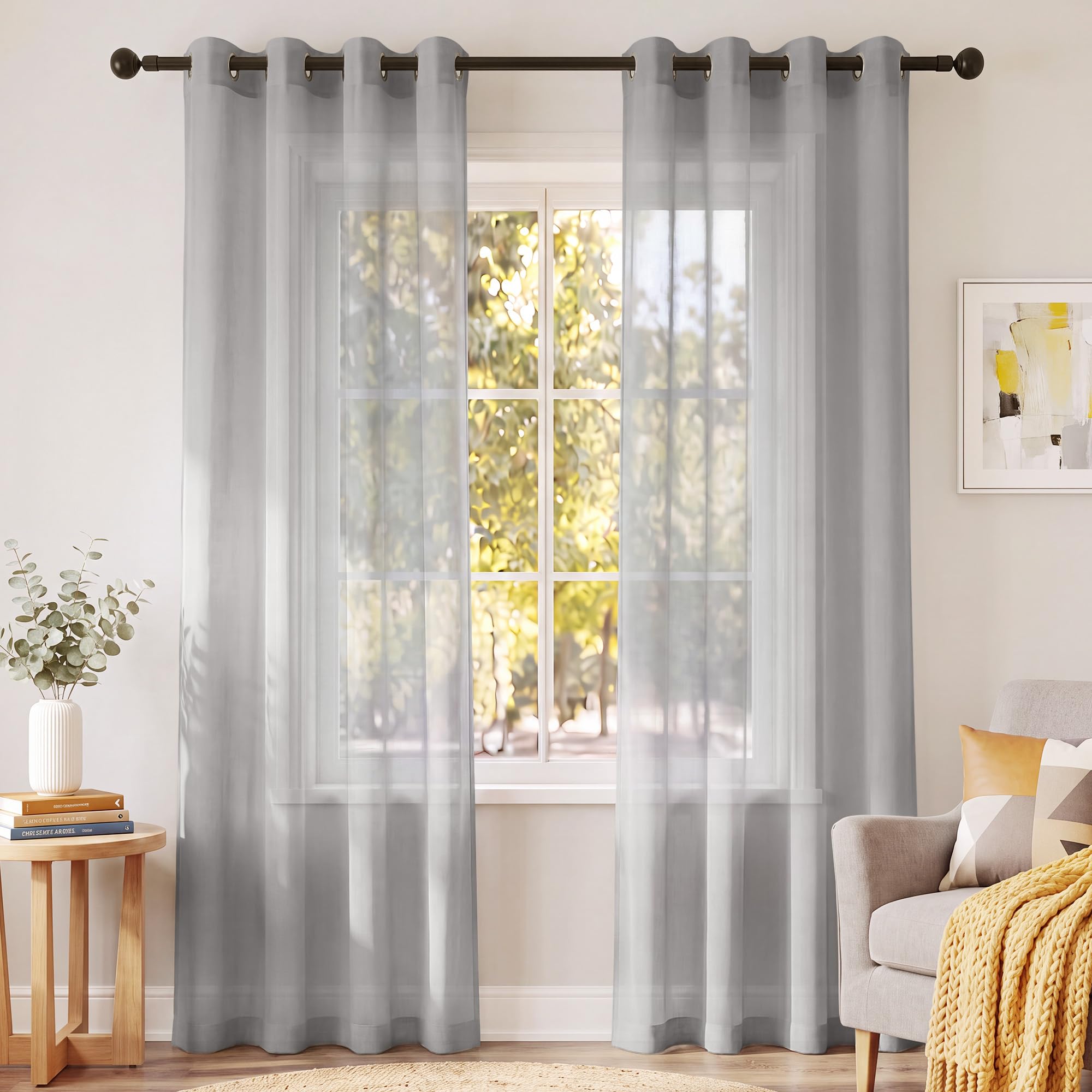 PONY DANCE Light Grey Net Curtains, Eyelets, 2 Panels, W46 xL90 โ image 1