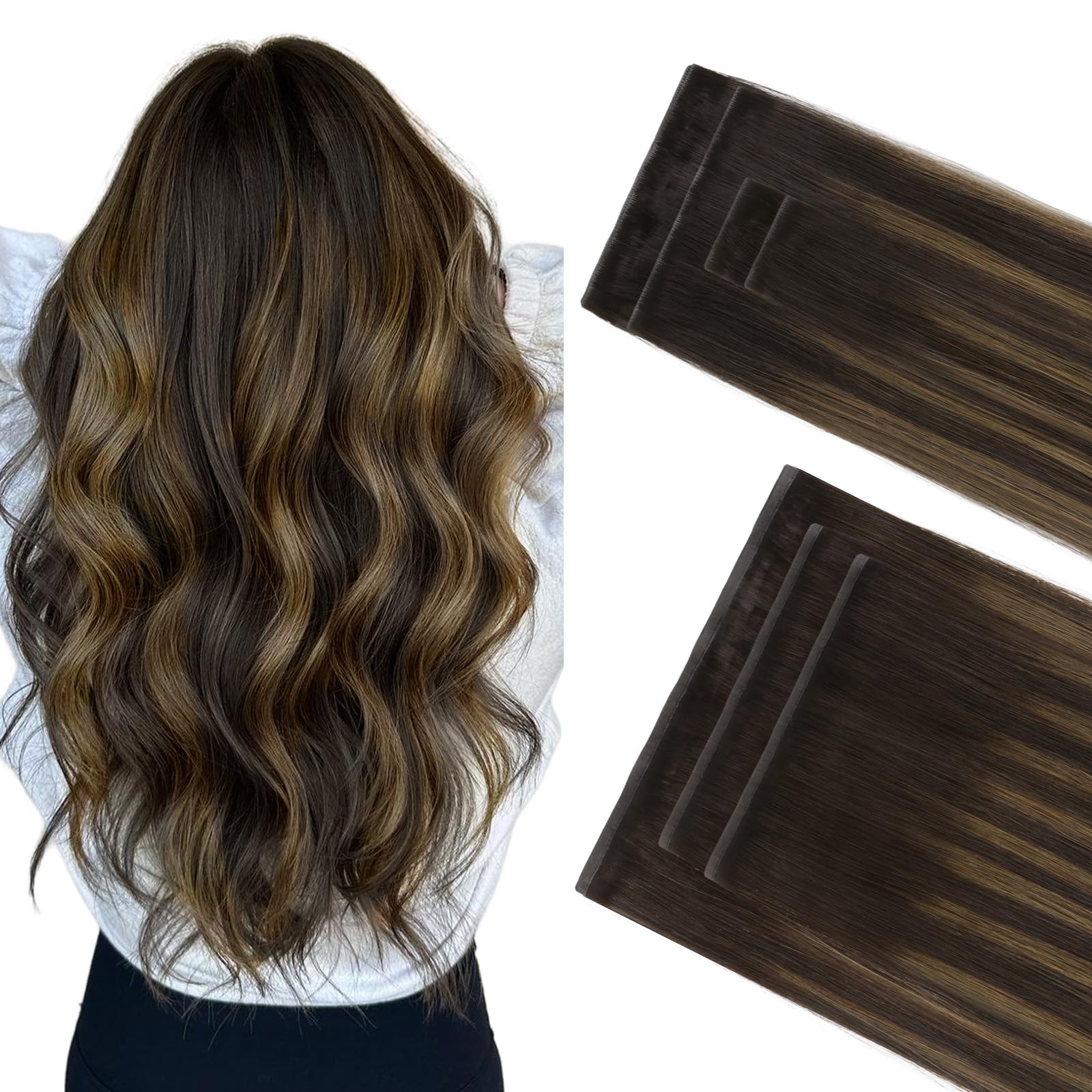 GOO GOO Invisi Edge Clip in Hair Extensions Set, 16inch 140g, 4pcs Injected Seamless PU Clip ins and 3pcs Classical PU Clip ins, Virgin Real Human