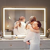 Vista 128 de Hasipu - Espejo de tocador con luces LED, espejo iluminado de maquillaje de 28 x 20 pulgadas, con 3 modos regulables, control por pantalla táctil
