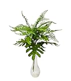 VGIA 15 inches Philodendron Fern leaf Bouquet (Pack of 2) - Silk Flower Bouquet for Bride Bridesmaid handmade Wedding Bouquet, Wedding Centerpieces, Wedding Decoration. Greenery