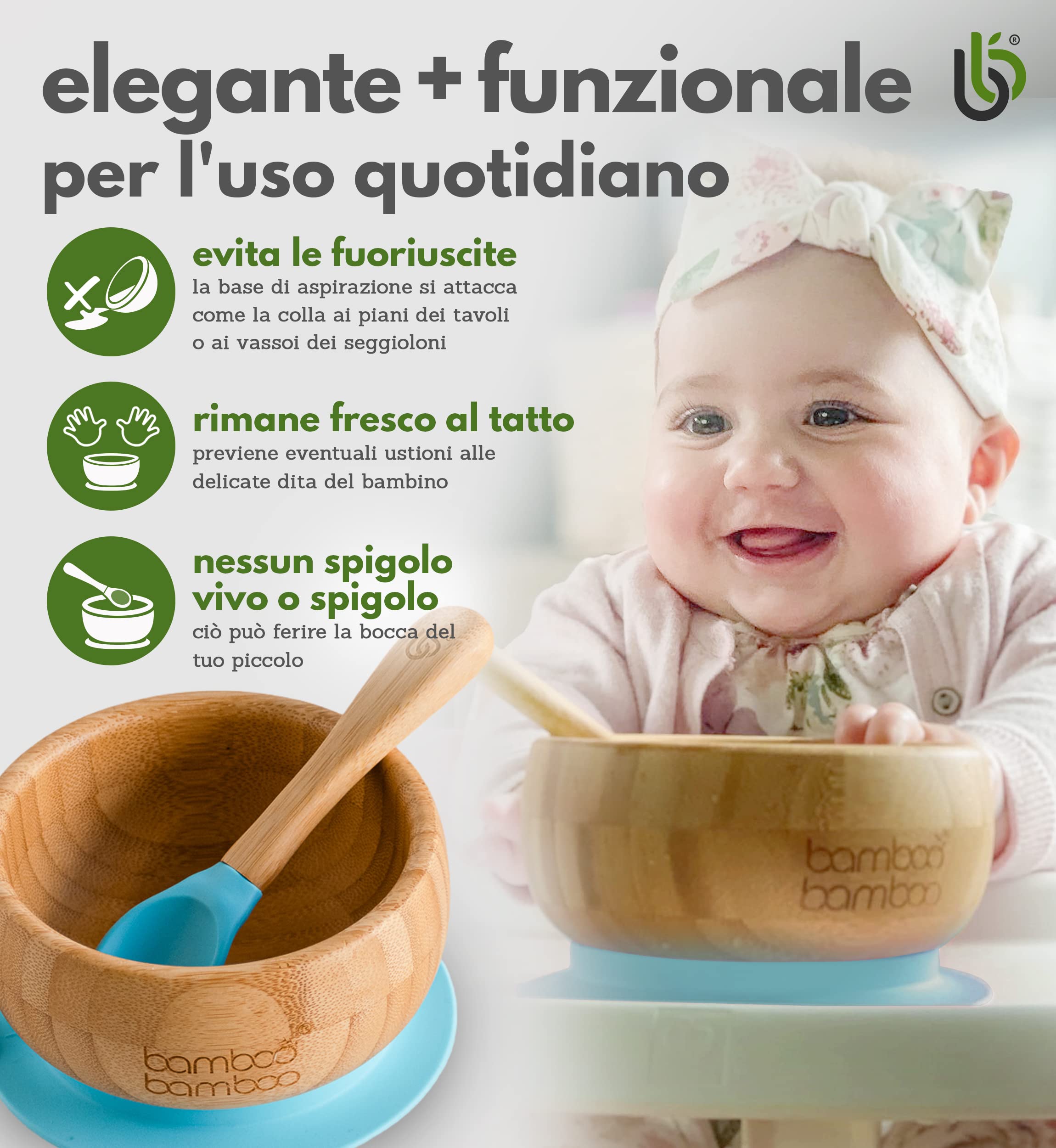 bamboo bamboo Ciotola Baby & Cucchiaio Set, Ciotole Svezzamento, Ciotola Ventosa con Anello Silicone, Ciotole Toddler con Cucchiaio Baby, Ciotola per Bambini da 6 Mesi (Blu)