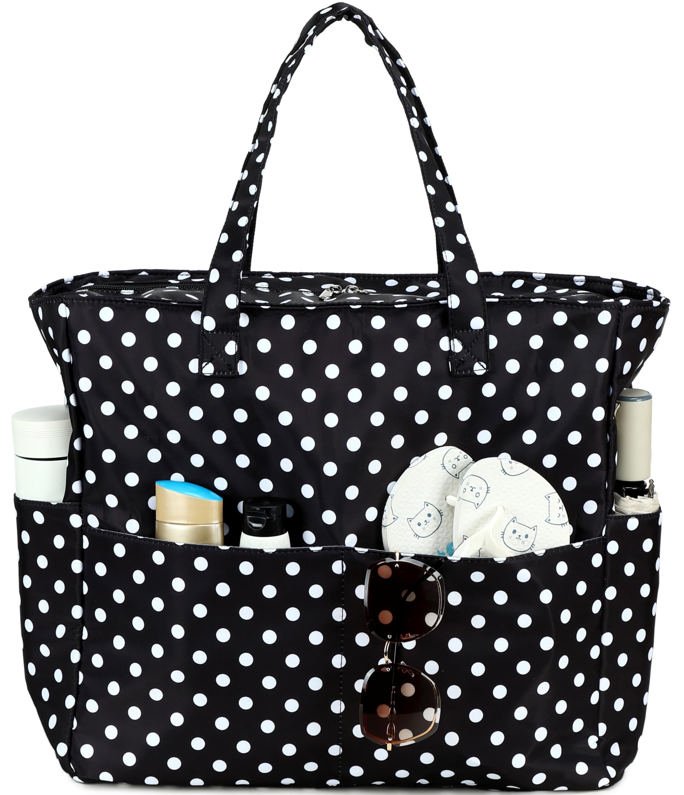 �️LEDAOU Large Beach Bag for Women, Waterproof Sandproof Tote Bag with Zipper (Black wave point) — deal on Shopping With Noya