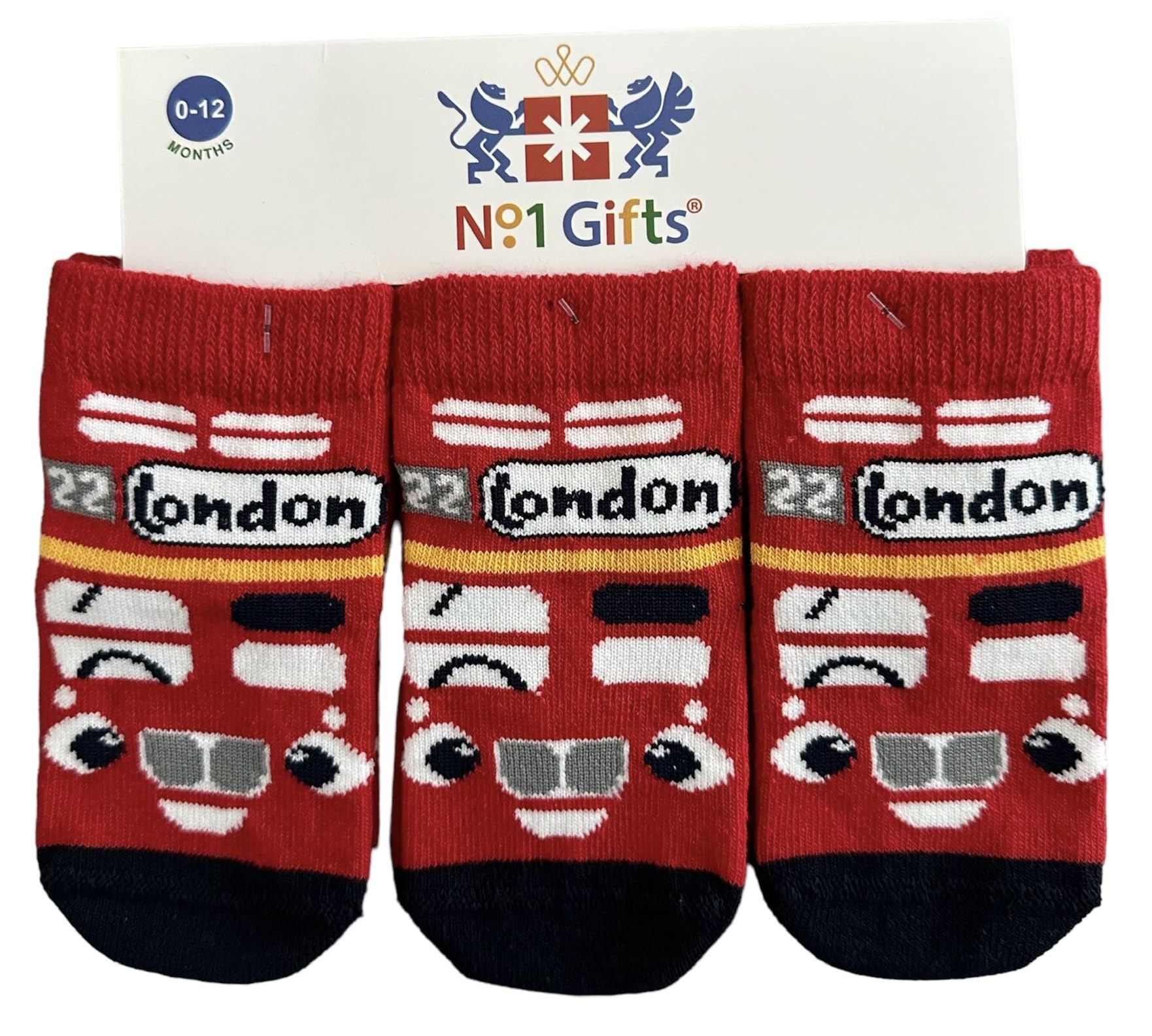 No.1 Gifts 3 Pairs Unisex Seamless London Bus Baby Newborn Cotton Rich Novelty Socks 0-12 Months