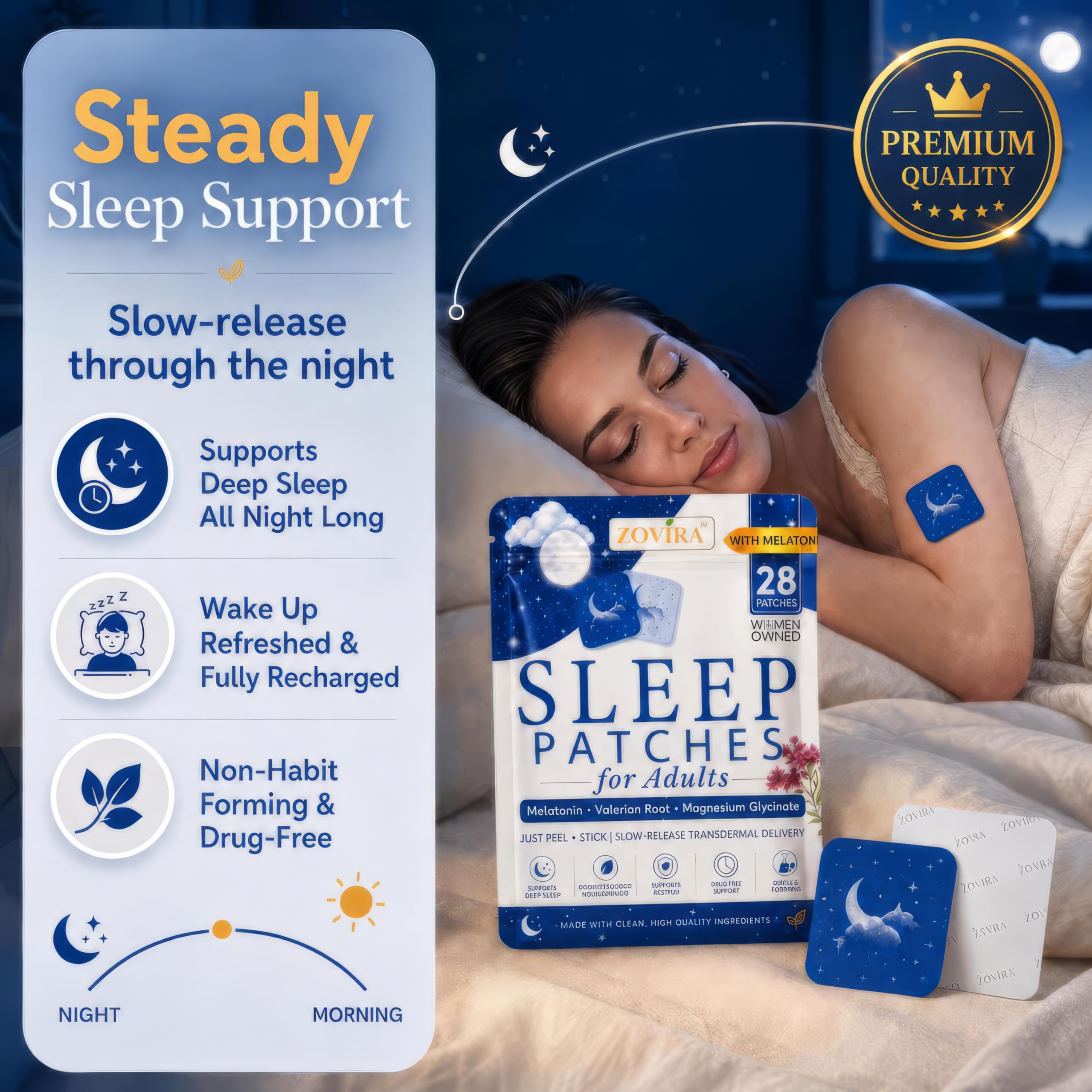Sleep Patches for Adults — Extra Strength Melatonin & Magnesium Patch — Time-Release Sleep Aid Stickers — Non-Habit Forming, Hypoallergenic — 28 Transdermal Patches for Deep Rest & Relaxation — Amazon image 3
