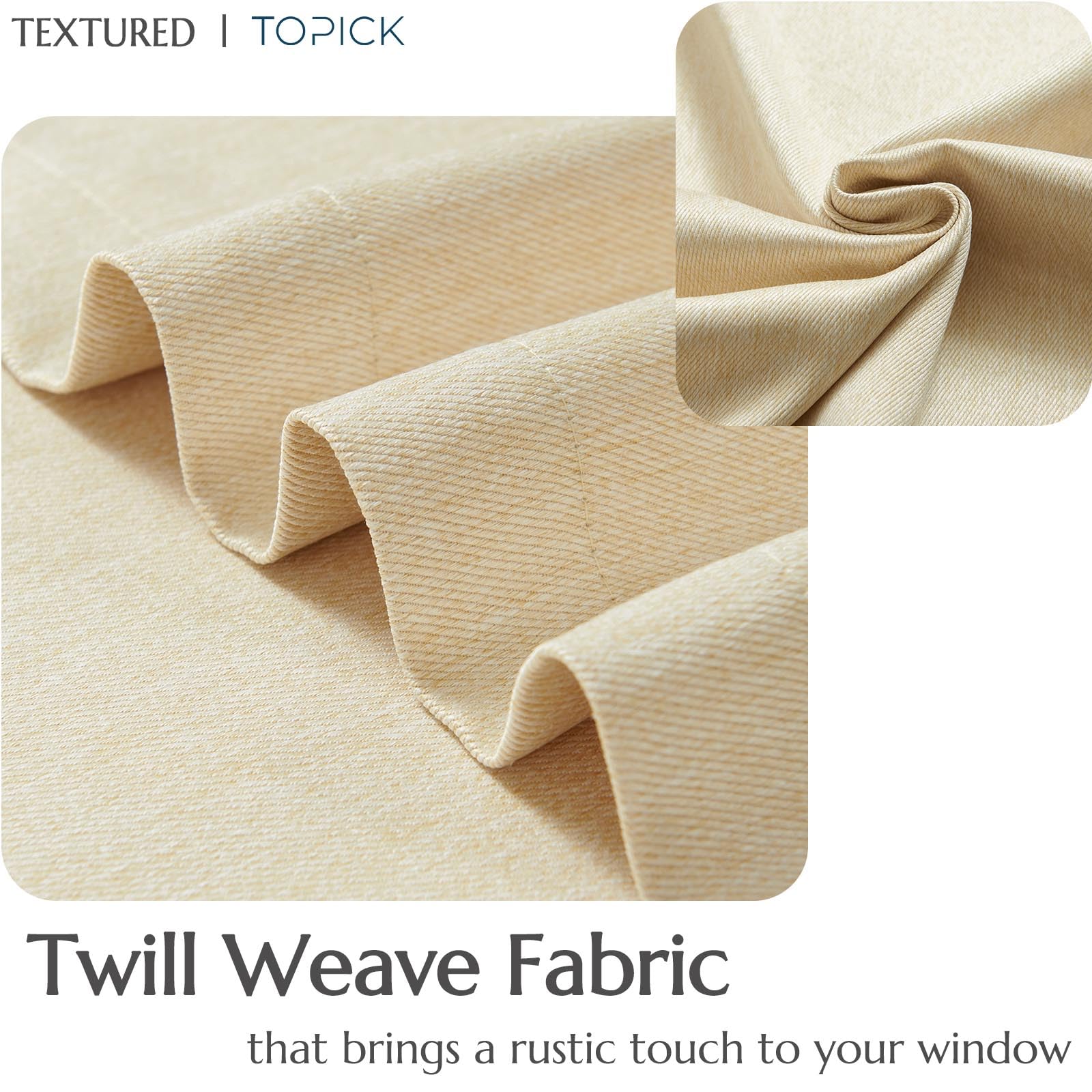 TOPICK Faux Linen Kitchen Curtains 24 Inch Drop Small Cafe Curtains Privacy Textured Curtain Tiers for Bathroom Sink Laundry Rod pocket 2 Panels Beige - Image 4