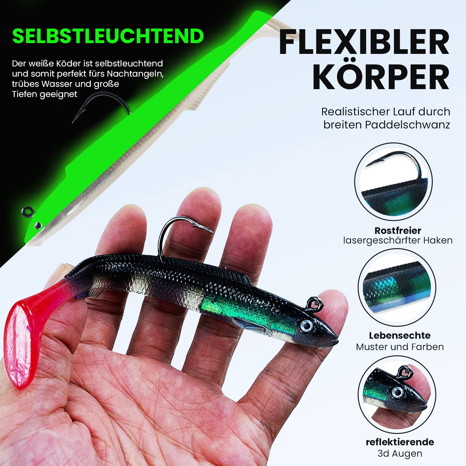 Peces de goma con cabeza de jig, 15 cm, 30 g, 6 unidades, cebo de goma para lucioperca y otros peces depredadores