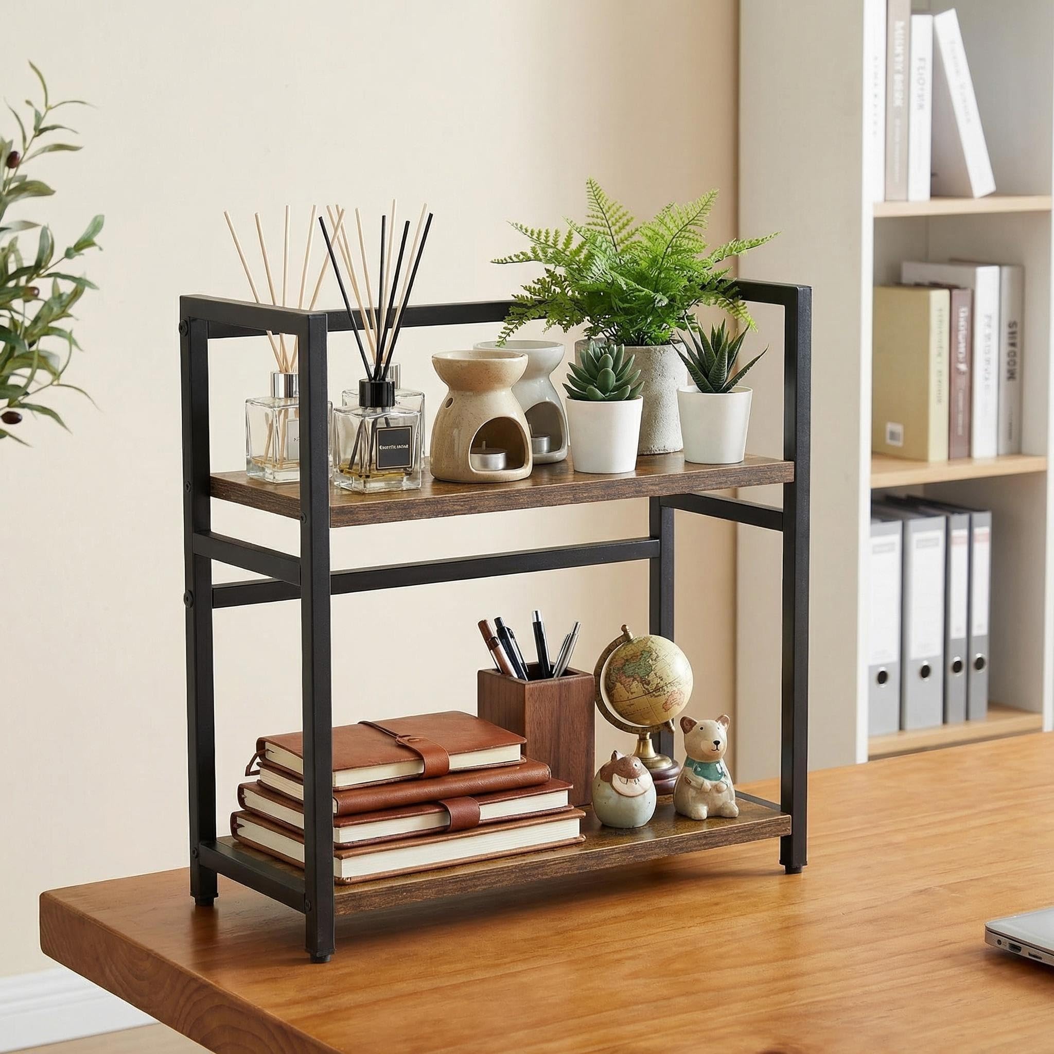 Panana Spice Rack,2-Tier Kitchen Countertop Shelf,Desktop Storage Organizer For Kitchen,Office,Living Room